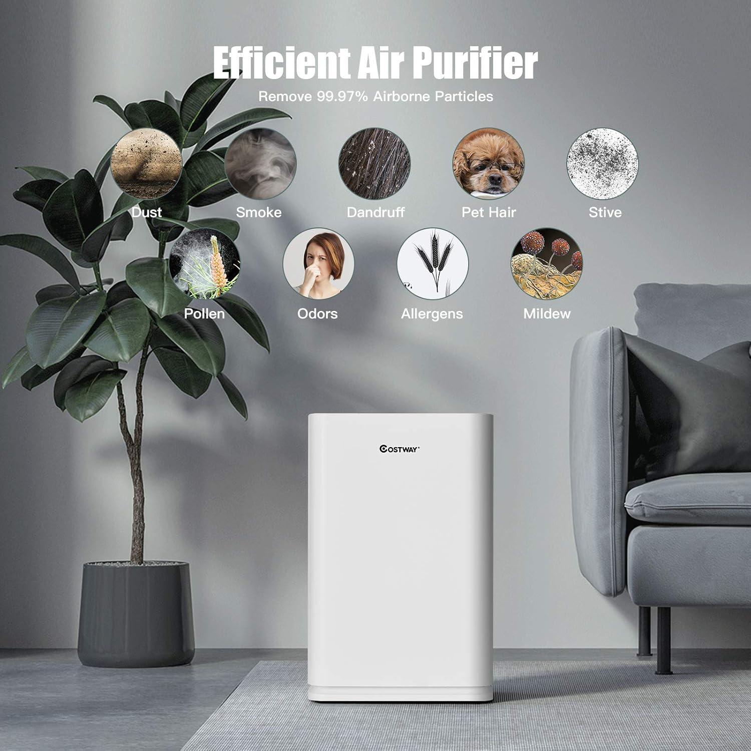 Costway White HEPA Air Purifier with Odor Absorbing Filter