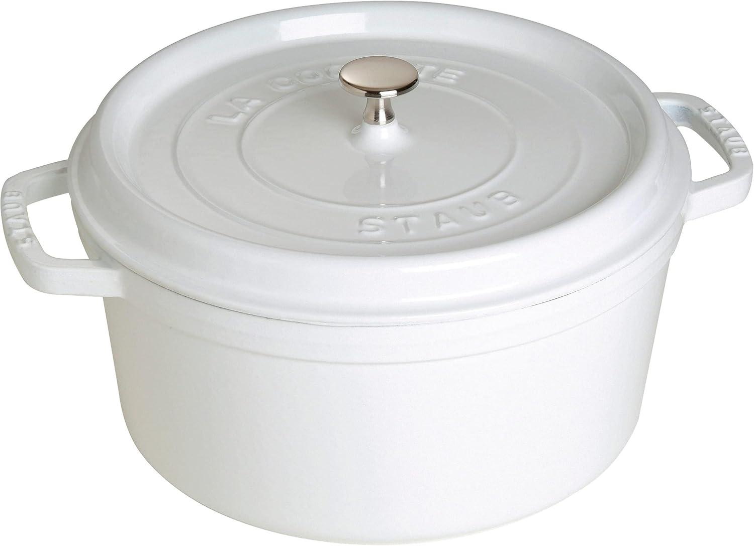 Staub Cast Iron 7-qt Round Cocotte - White