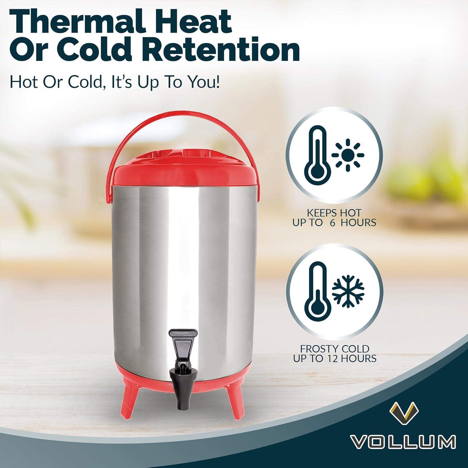 Vollum Stainless Steel Insulated Beverage Dispenser - Red, 12L
