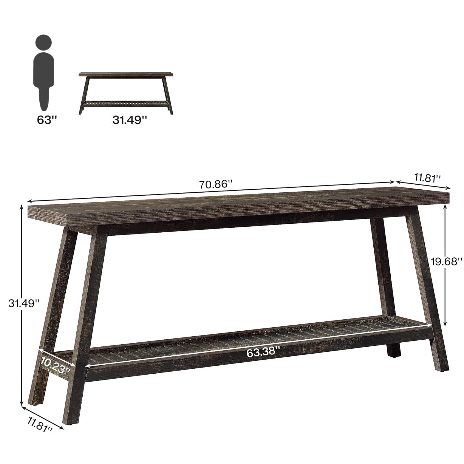 Tribesigns Farmhouse Console Entryway Table: 70.9 Inches Extra Long Console Table for Entryway, 2-Tier Narrow Wood Foyer Sofa Couch Table for Hallway, Entrance, Living Room, Dark Brown