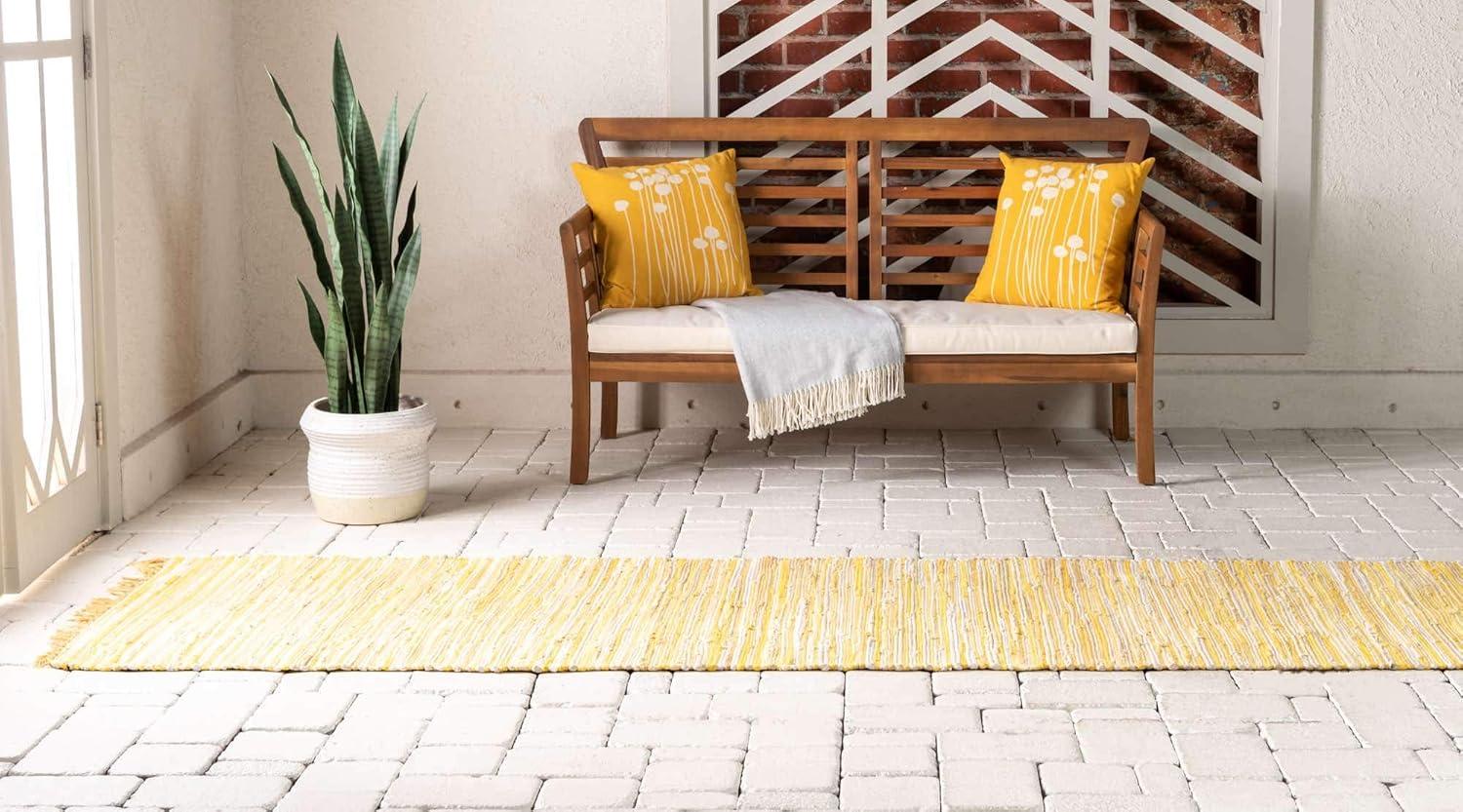 Handmade Yellow Stripe Cotton Indoor Runner Rug, Easy Care