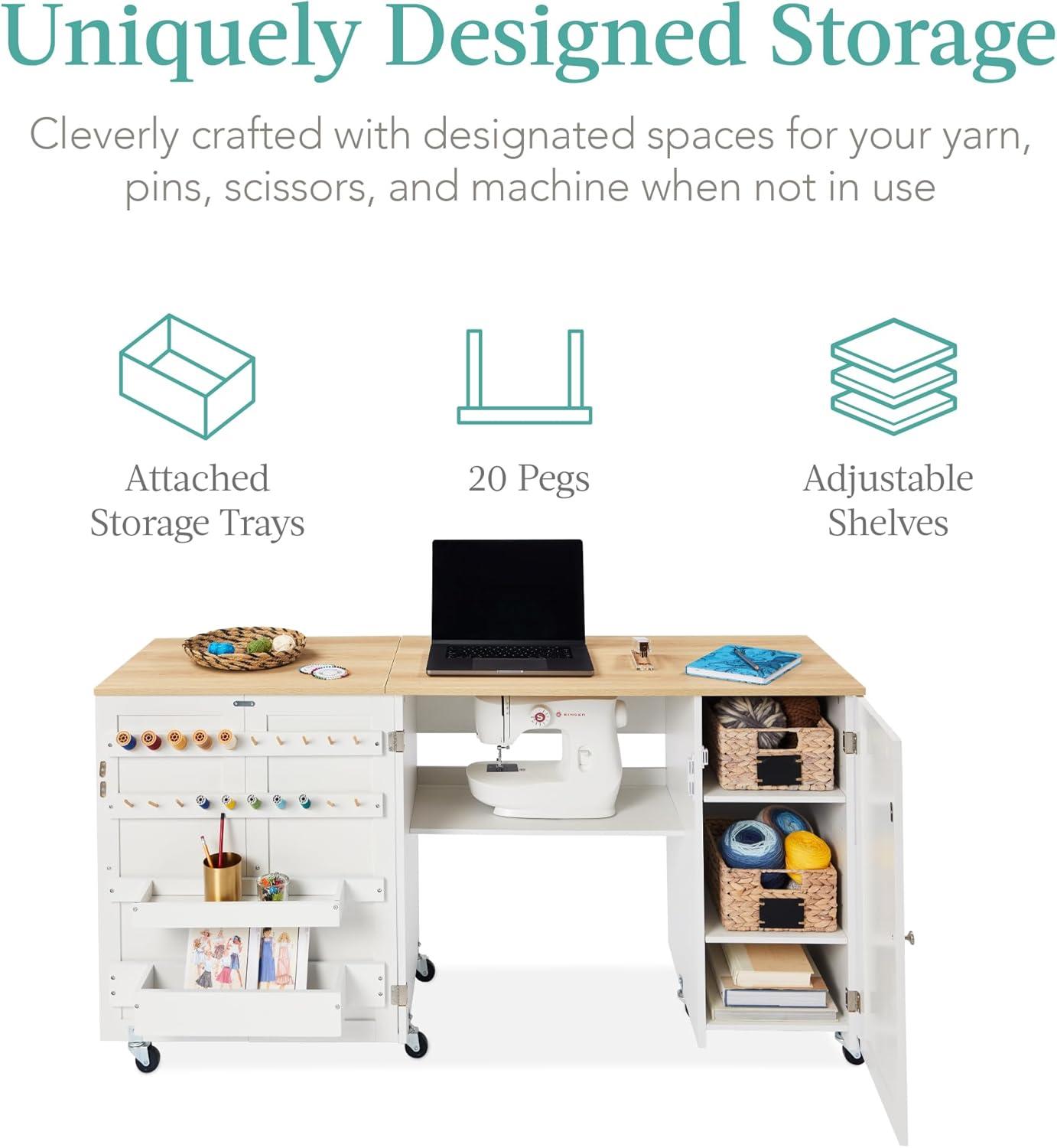 Best Choice Products Large Portable Multipurpose Folding Sewing Table w/ Magnetic Doors, Craft Storage