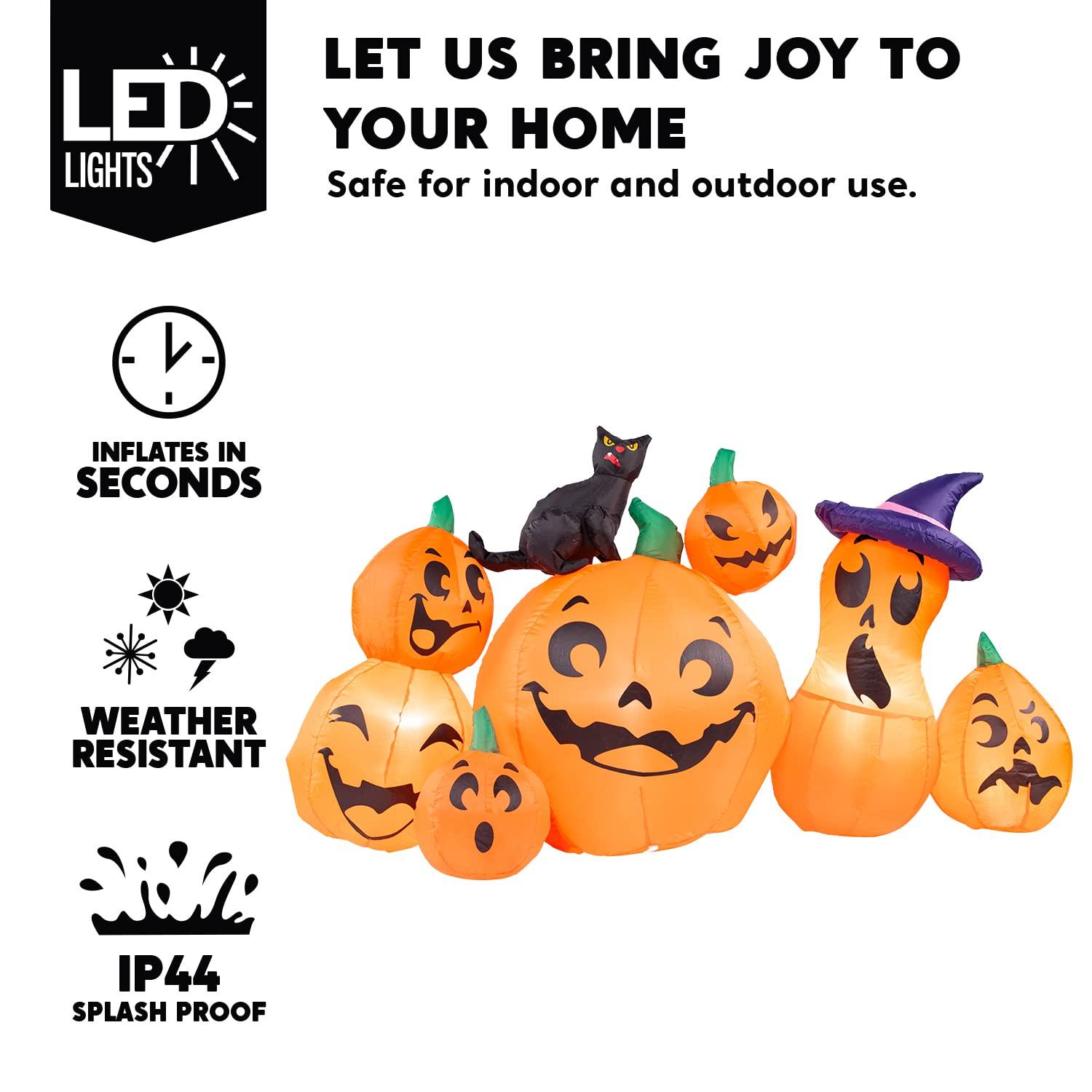 Joyfy 6 FT Halloween Inflatable Long Pumpkin with Witch's Cat Decorations Inflatables with Build-in LEDs,Halloween Decor Outdoor Blow Up Yard Decorations