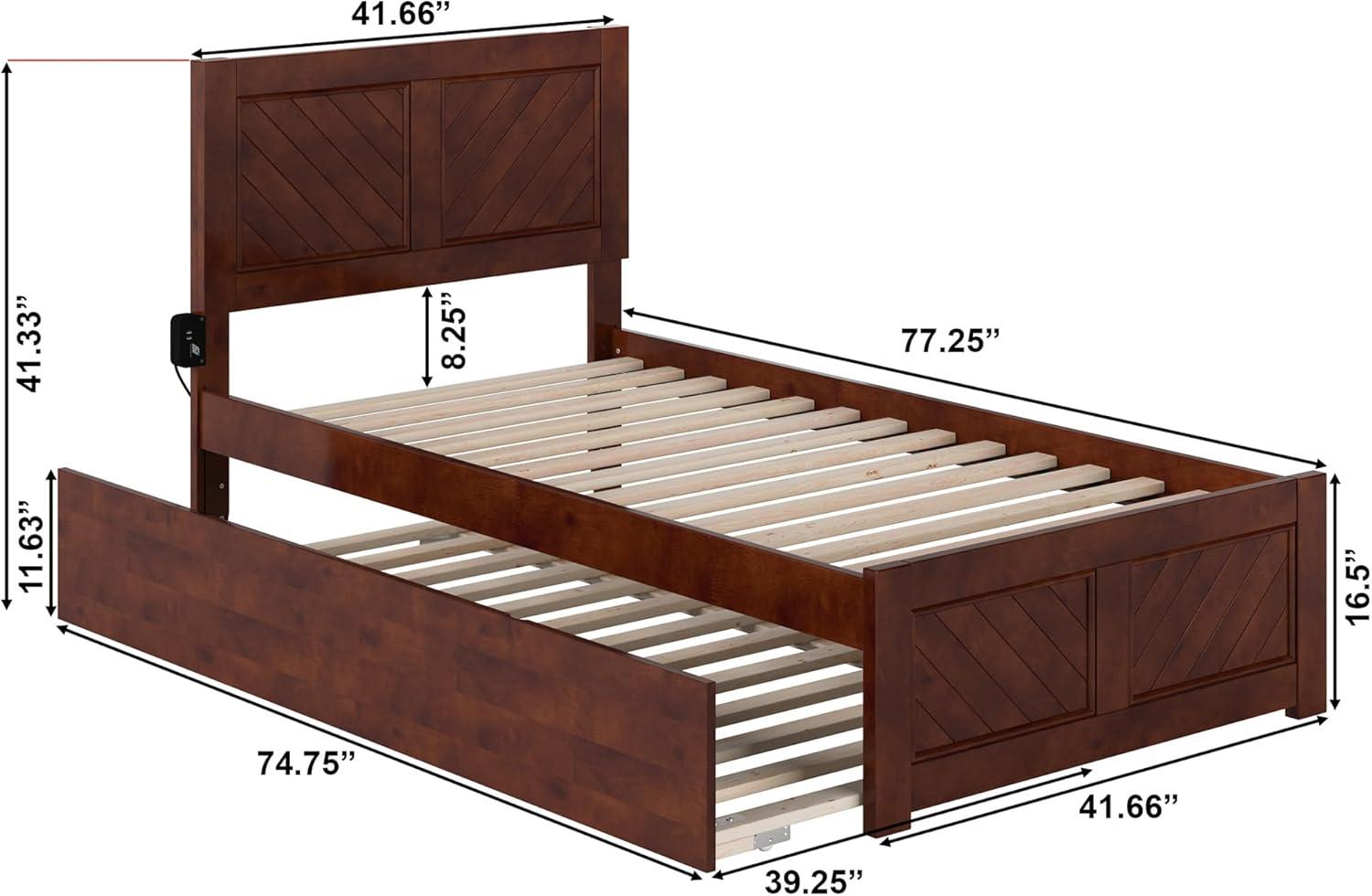 Walnut Full Platform Bed with Trundle and USB Charger