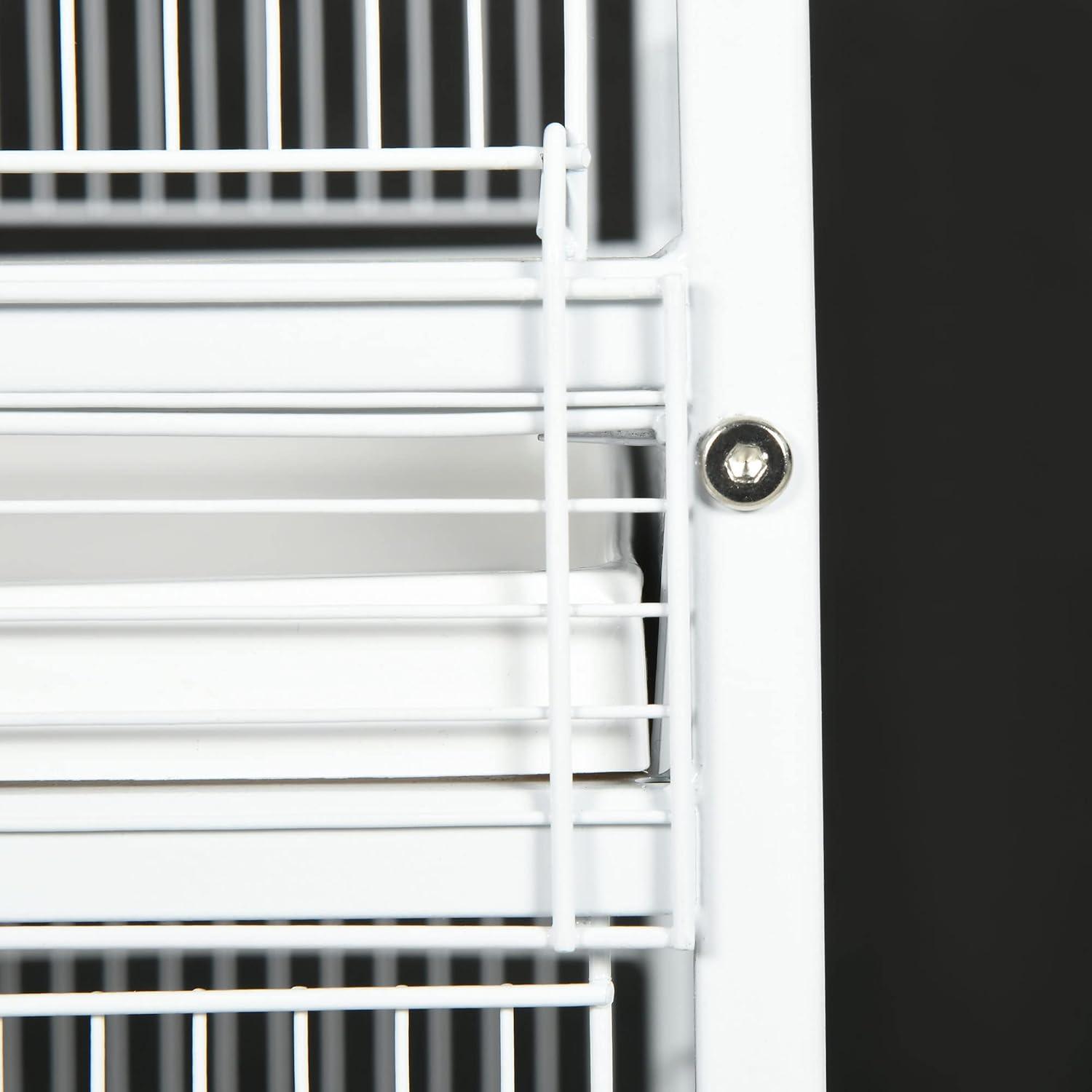 PawHut Wrought Metal Bird Cage Feeder with Rolling Stand Perches Food Containers Doors Wheels 67" H, White