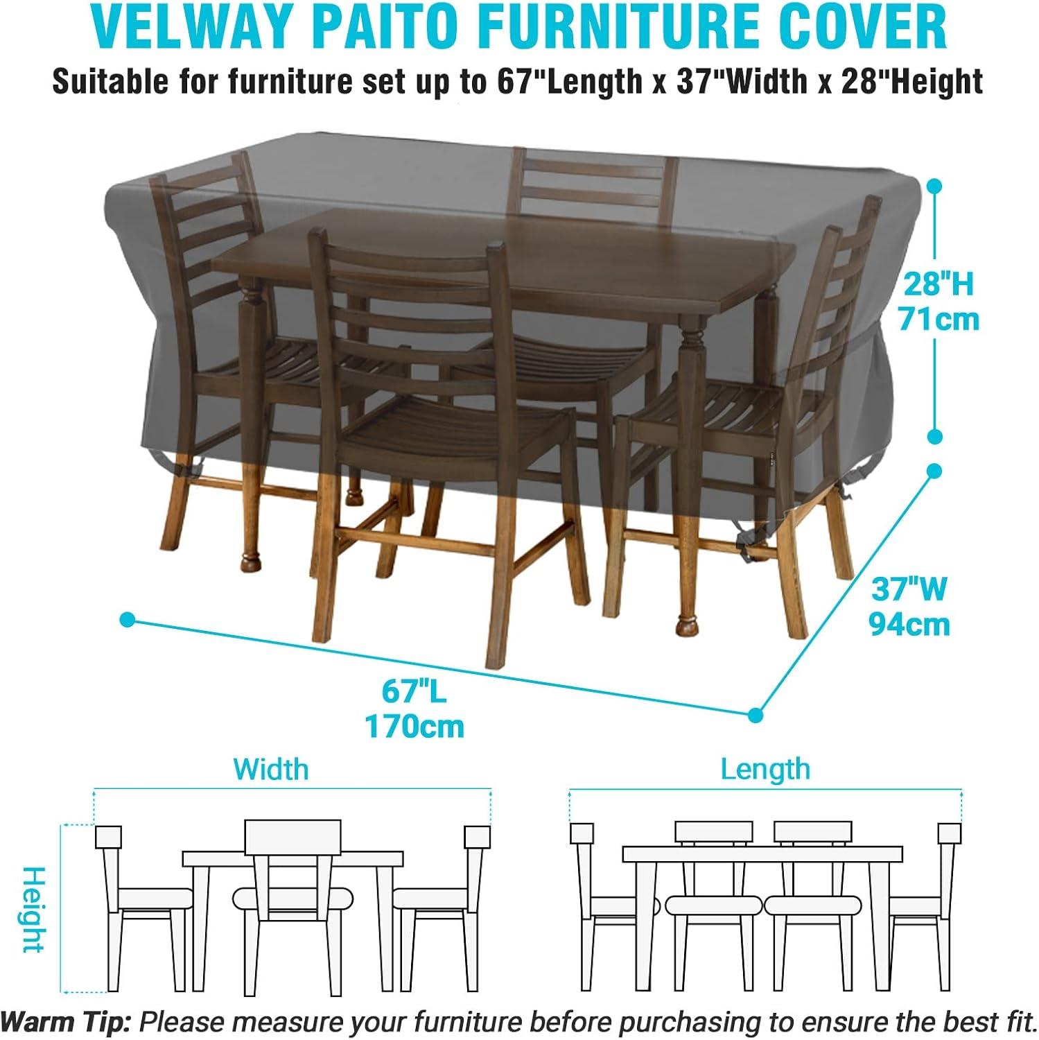 Black Waterproof Oxford Patio Furniture Cover with Buckles, 67”L x 37”W x 28”H