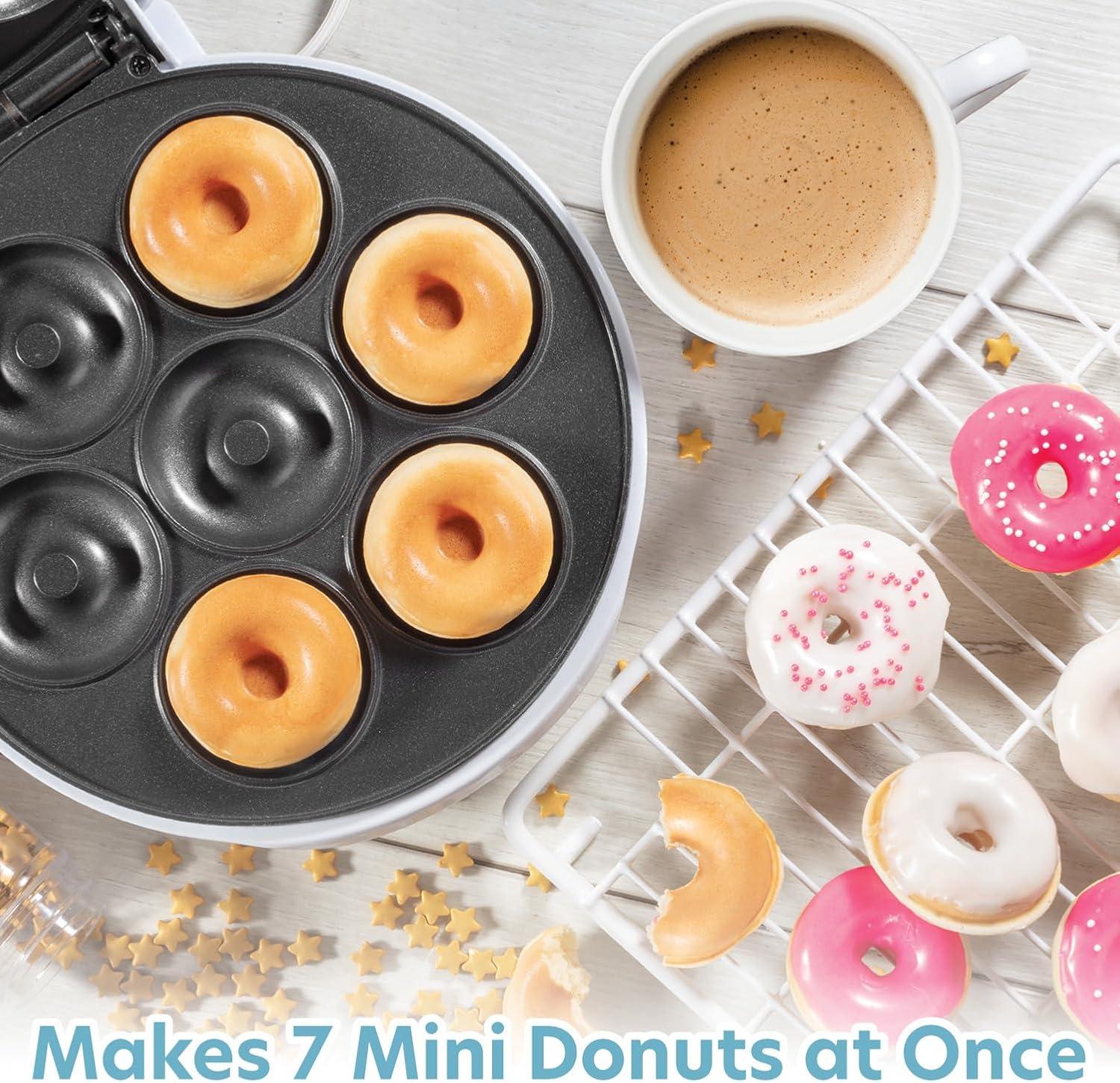 CucinaPro Mini Donut Maker- Electric Non-Stick Surface Makes 7 Small Doughnuts- Unique Baking Activity for Adults, Brunch or Dessert