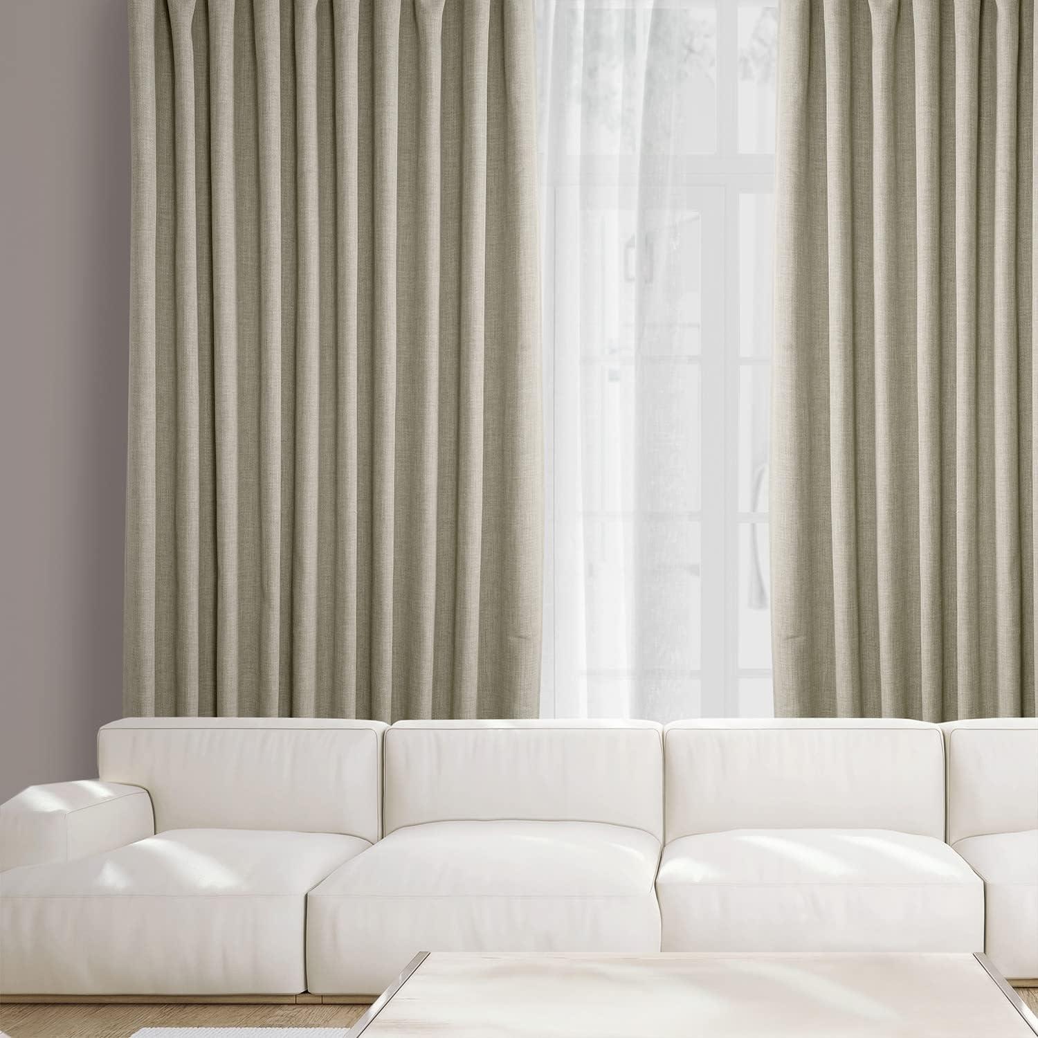 Oatmeal Faux Linen Extra Wide Room Darkening Curtain (1 Panel), Oatmeal, 100W X 108L