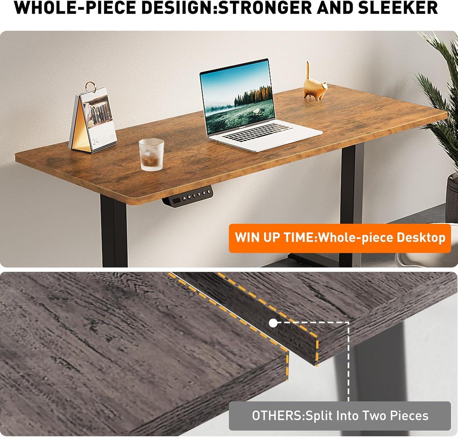 Electric Standing Desk Adjustable Height - Rolling Sit to Stand Desks on Wheels - Mobile Standup Computer Table 48 Inch Brown One Piece Desktop and Rising Frame with Storage for Home Office & Gaming