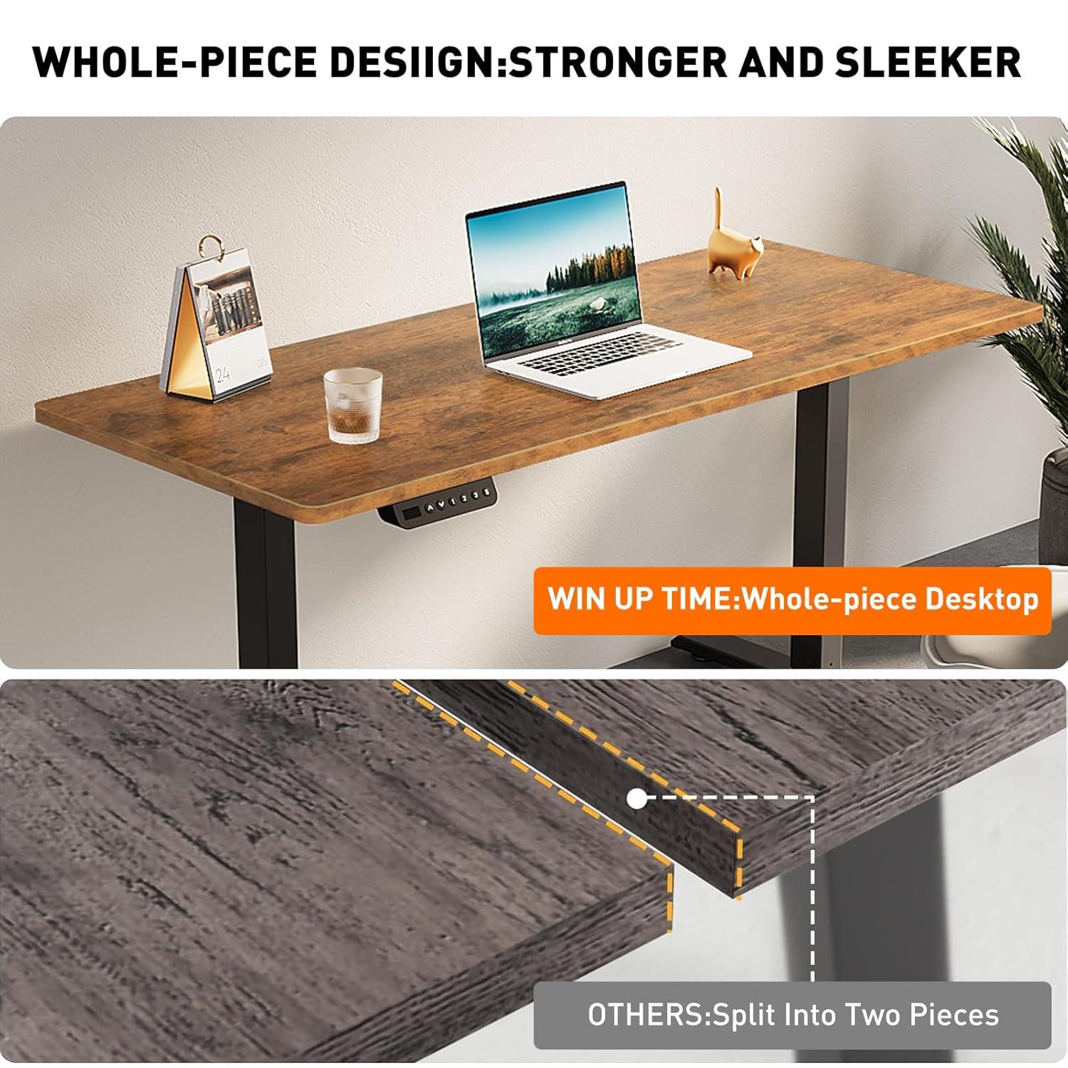 Electric Standing Desk Adjustable Height - Rolling Sit to Stand Desks on Wheels - Mobile Standup Computer Table 48 Inch Brown One Piece Desktop and Rising Frame with Storage for Home Office & Gaming