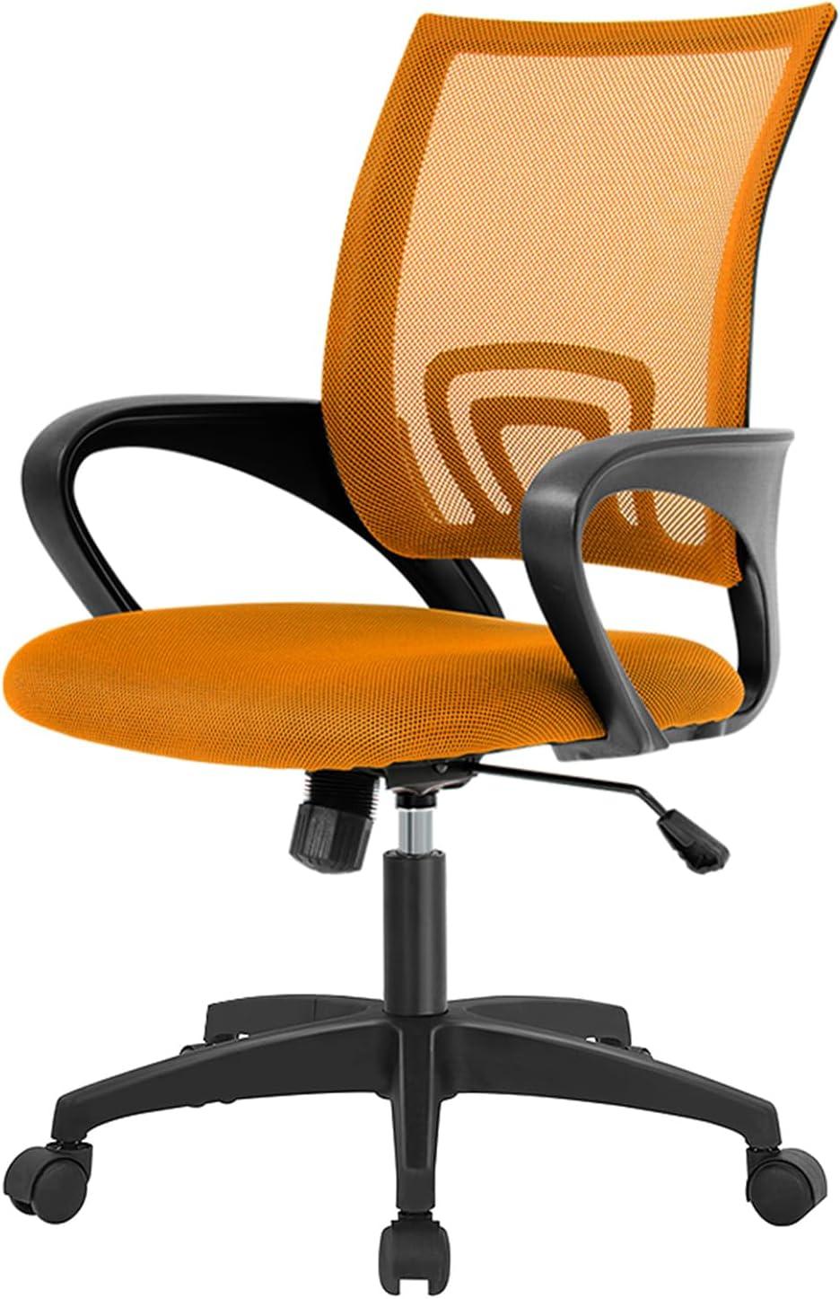 FDW Home Office Chair Mesh Computer Chair with Lumbar Support Armrest Adjustable Mid Back Task Chair for Women Adults, Orange