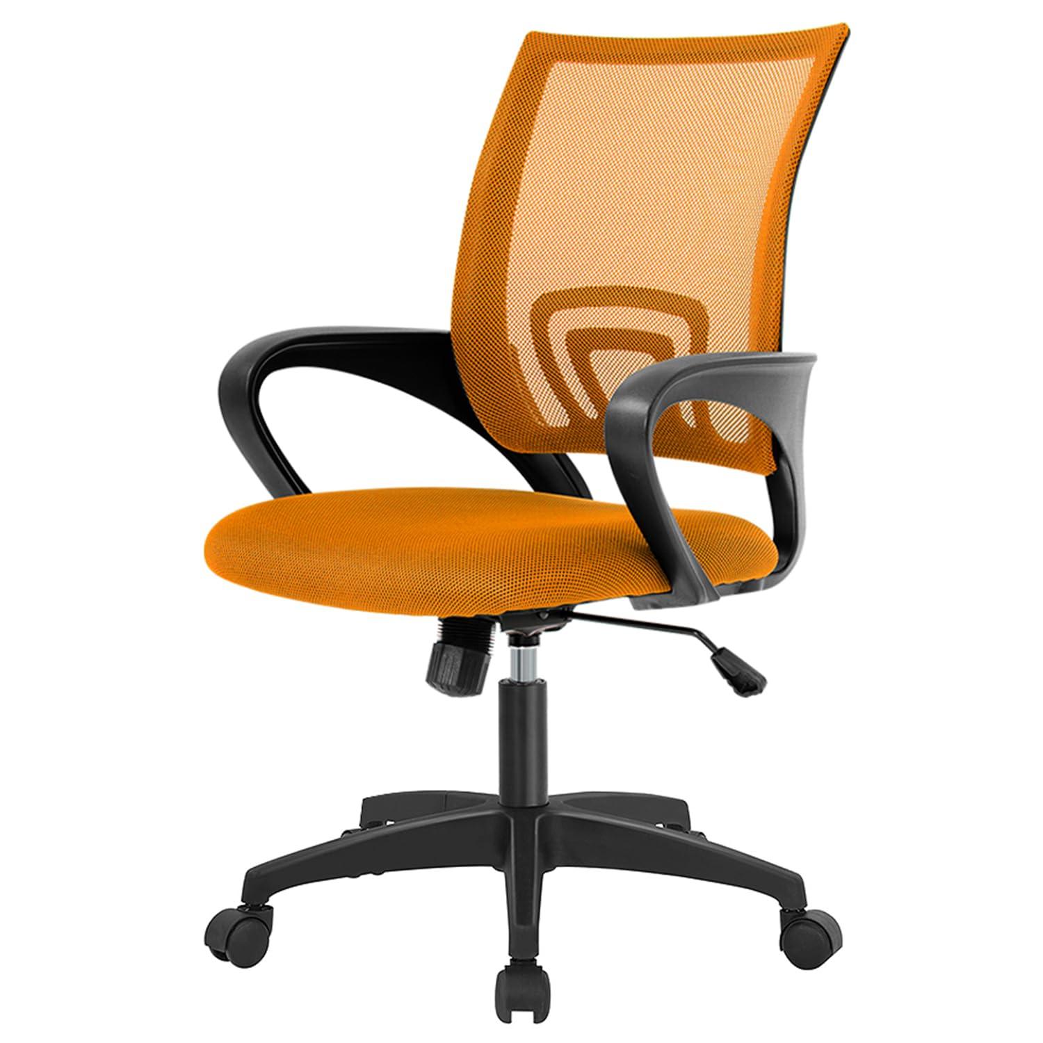 FDW Home Office Chair Mesh Computer Chair with Lumbar Support Armrest Adjustable Mid Back Task Chair for Women Adults, Orange