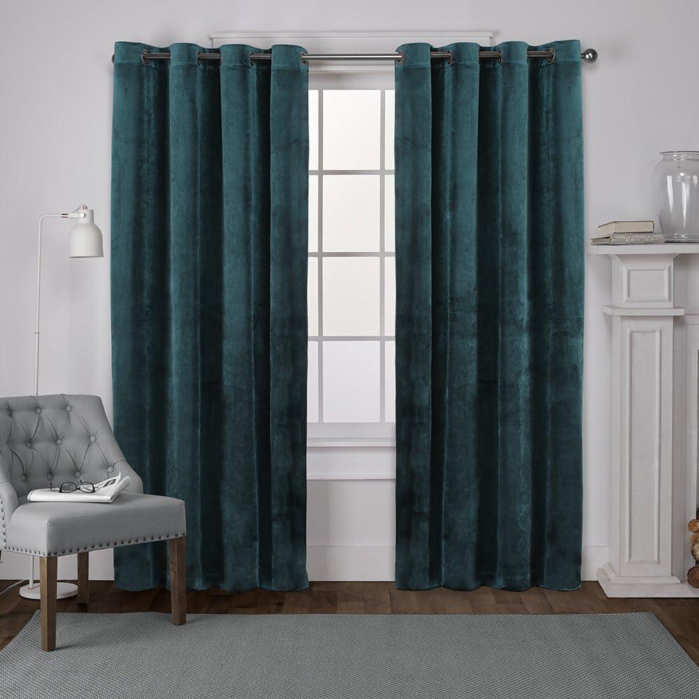 Set of 2 84"x54" Velvet Heavyweight Grommet Top Window Curtain Panel Teal - Exclusive Home: Light Filtering, Modern Style