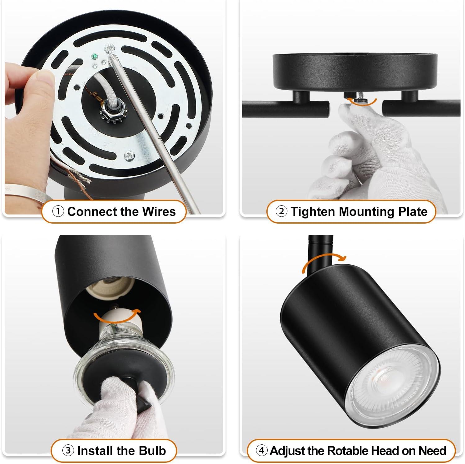 LED 3 Light Track Lighting Kit, LED Track Lighting Fixtures, White Round Ceiling Spot Lighting, Flexibly Rotatable Light Head for Kitchen, Living Room, Bedroom, GU10 Bulb Not Included