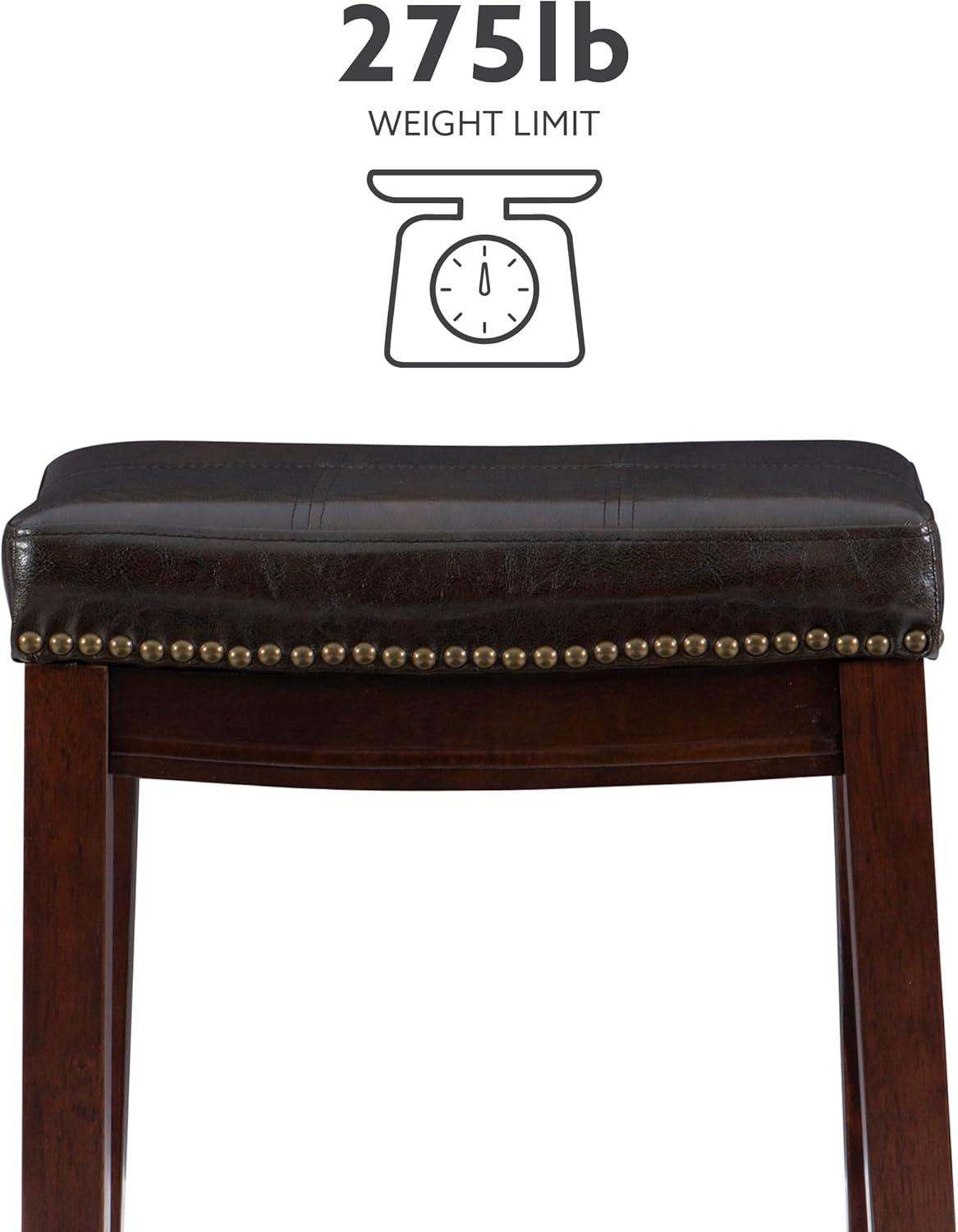 Linon 26" Claridge Backless Wood Counter Stool, Dark Brown Finish with Brown Faux Leather Fabric