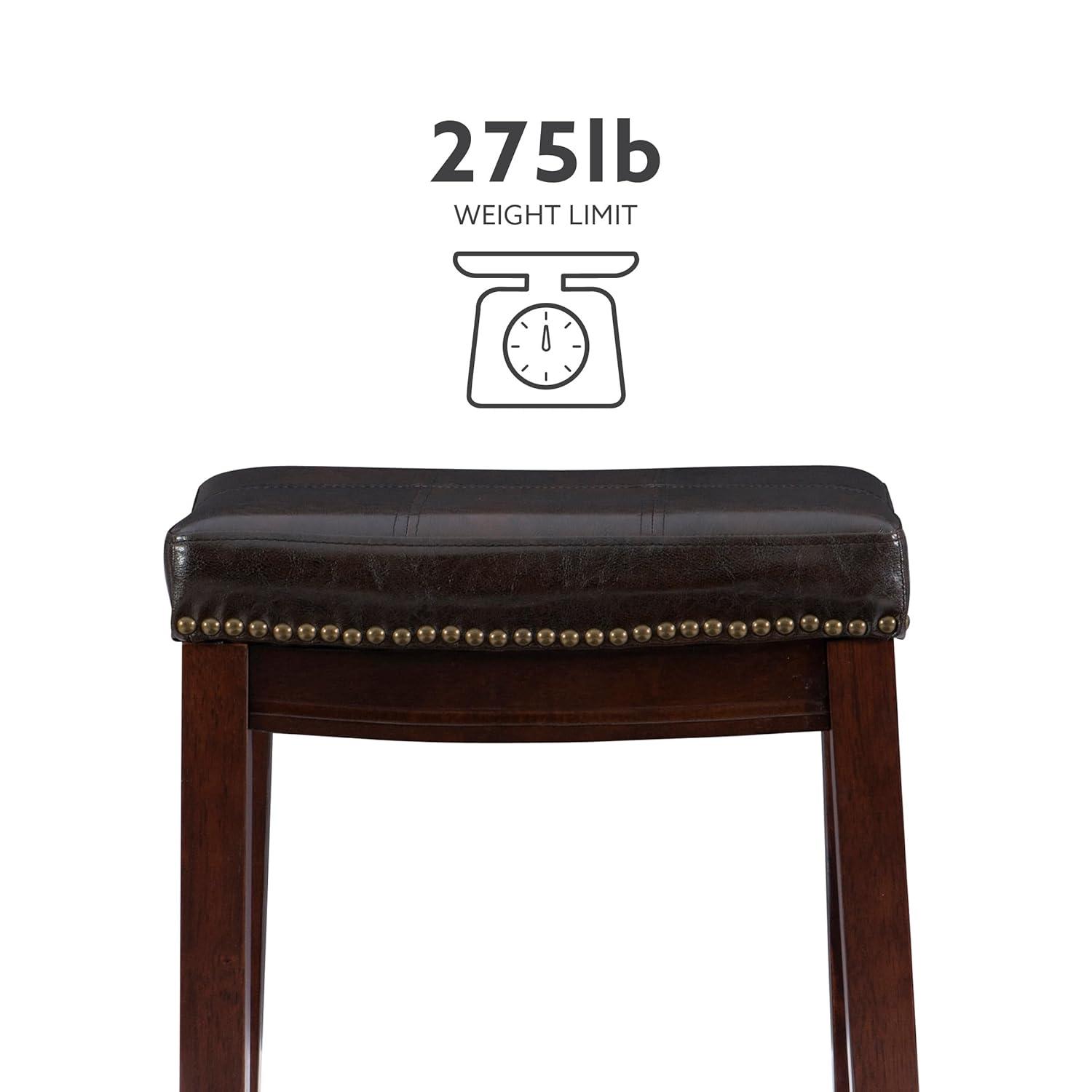 Linon 26" Claridge Backless Wood Counter Stool, Dark Brown Finish with Brown Faux Leather Fabric