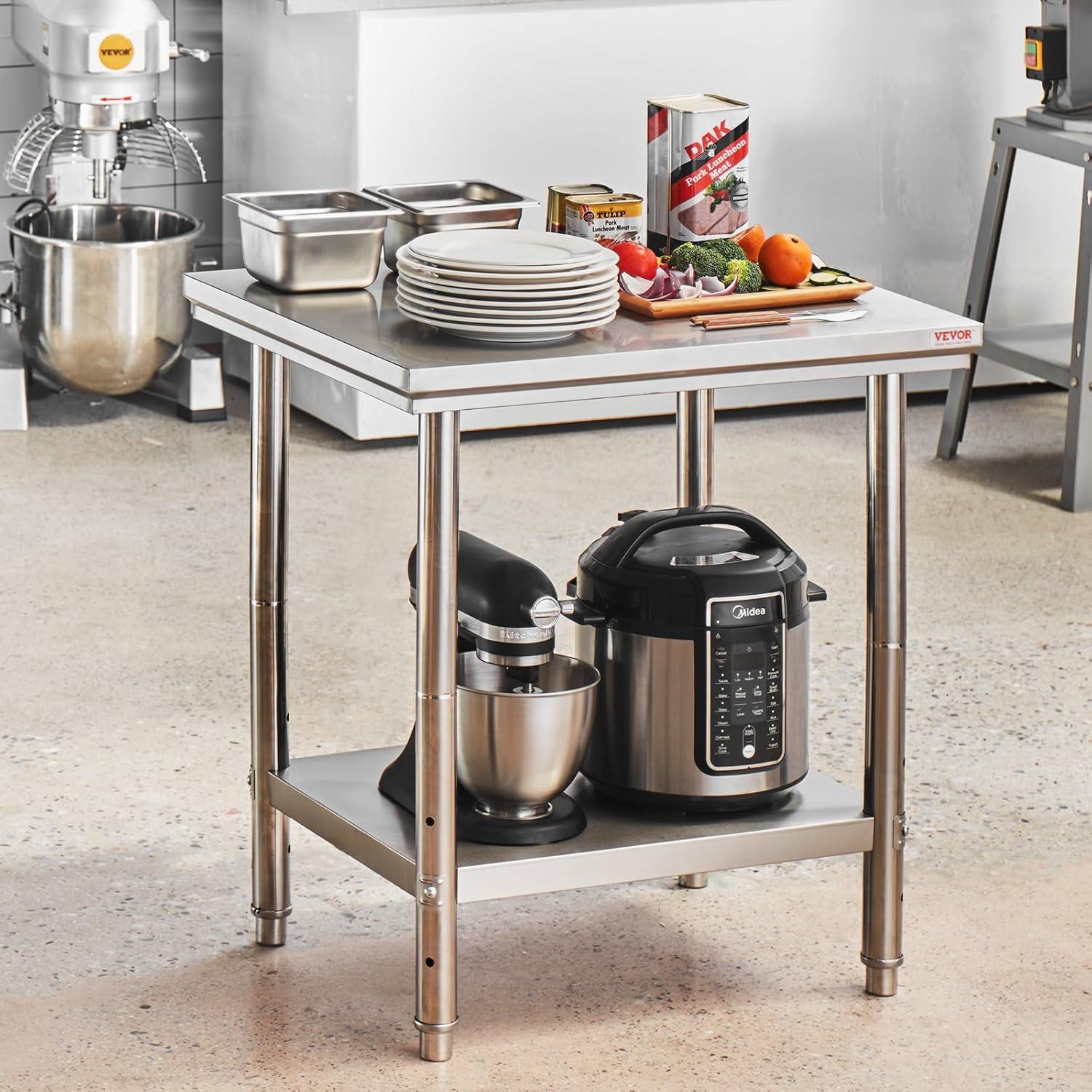 Heavy Duty Stainless Steel Kitchen Prep Table with Adjustable Shelf