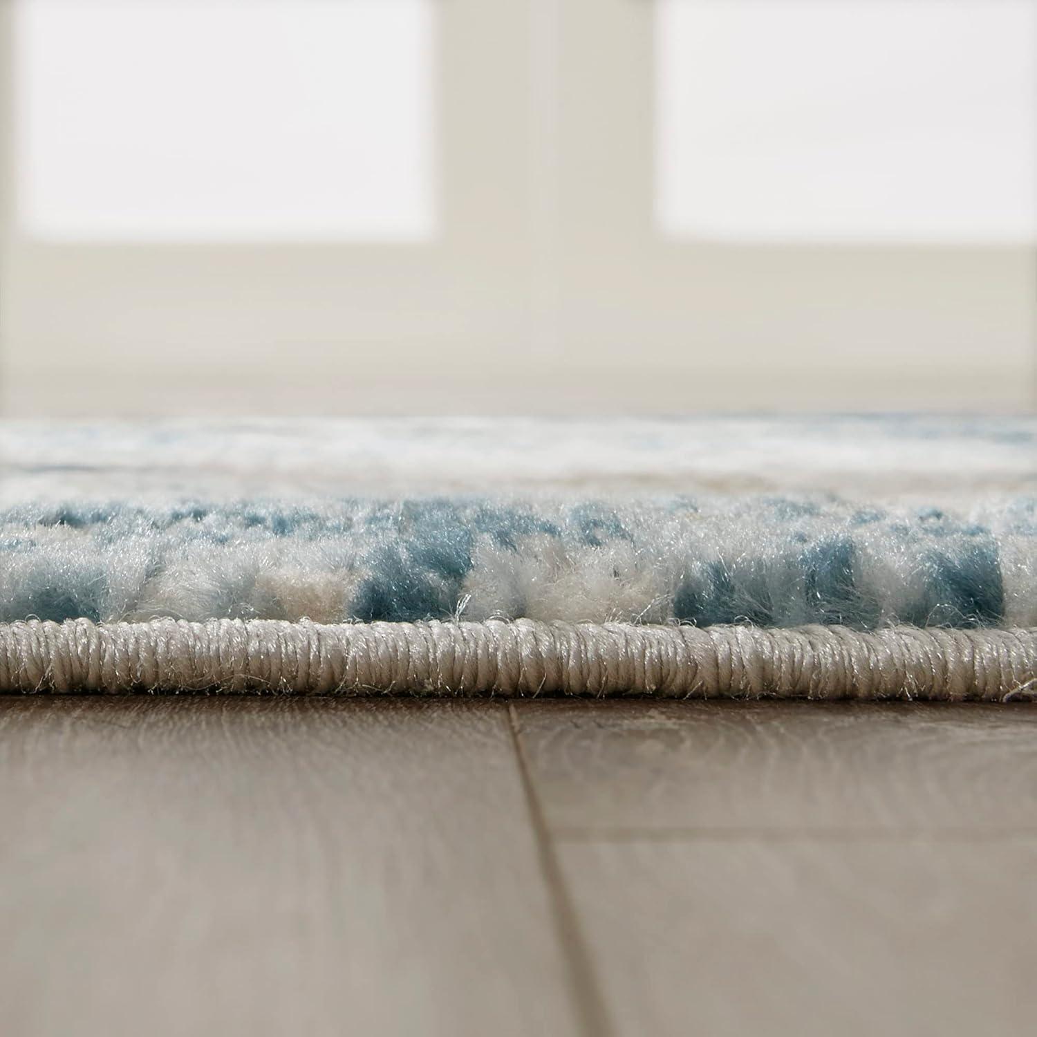 Blue Abstract 5' x 7' Stain-Resistant Synthetic Area Rug