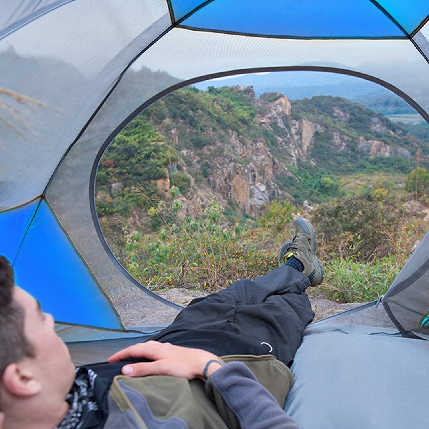 Blue Two-Person Three-Season Dome Camping Tent with Carry Bag