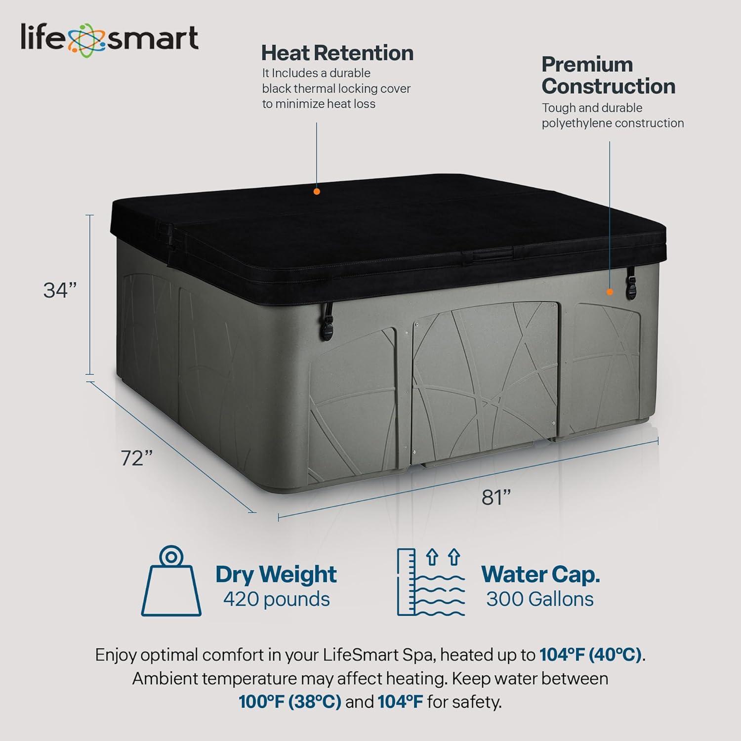 Lifesmart Spas 5 Person Plug and Play Hot Tub, 110 Volt 28 Jet Outdoor Spa with LED, Waterfall, Durable Thermal Cover, and Ozonator, LS350DX, Taupe