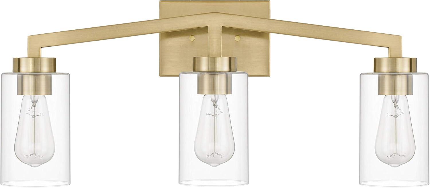 Metropolis 3-Light Satin Brass Vanity Light with Clear Glass Shades