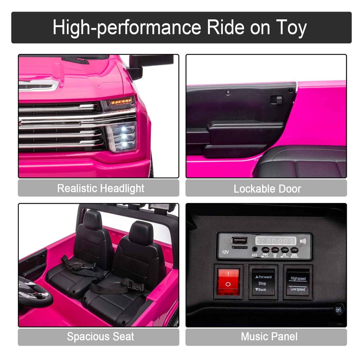LUIBAS 24V Ride on Toy, 2 Seater Licensed Chevrolet Silverado HD with Remote Control, Battery Powered Kids Electric Ride on Truck for Boys Girls with Wear-Resistant EVA Tires, Music, Bluetooth, Red