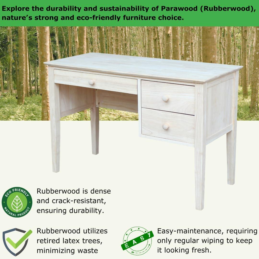 Computer Desk International Concepts: Unfinished Parawood, Brooklyn Style, Writing Desk with Drawer