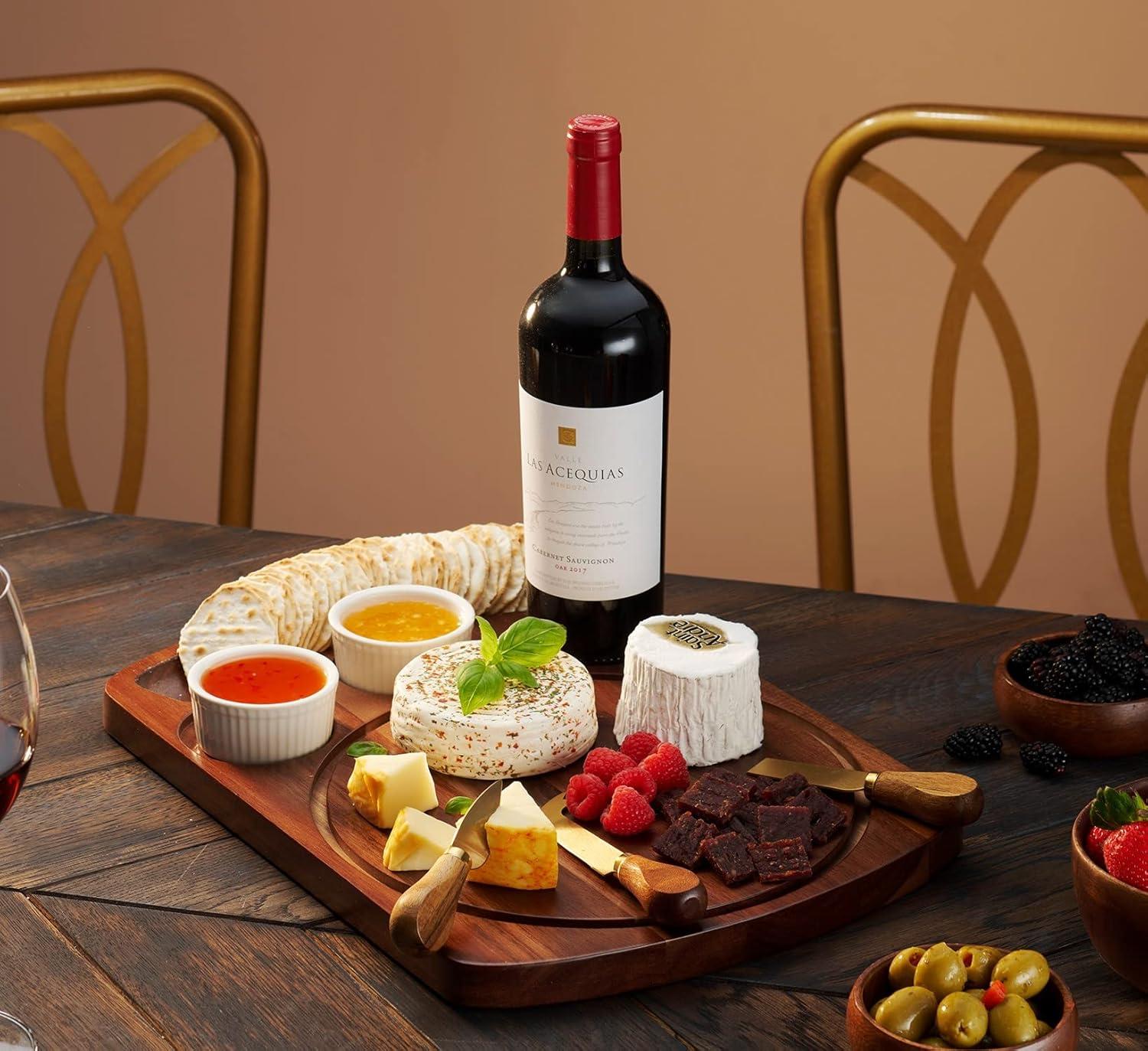 Acacia Wood Cheese Board Set with Acrylic Dome and Dip Bowls
