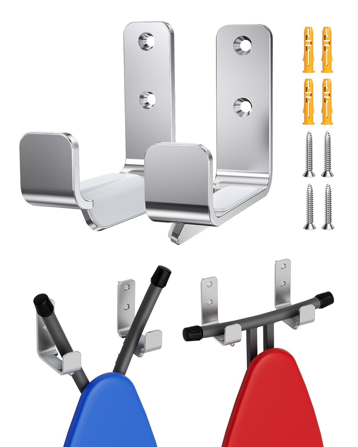 Ironing Board Holder Hanger Wall Mount, 304 Stainless Steel Ironing Board Hanger, Y T Leg Heavy Duty Iron Board Holder Hook for Laundry Room, Silver