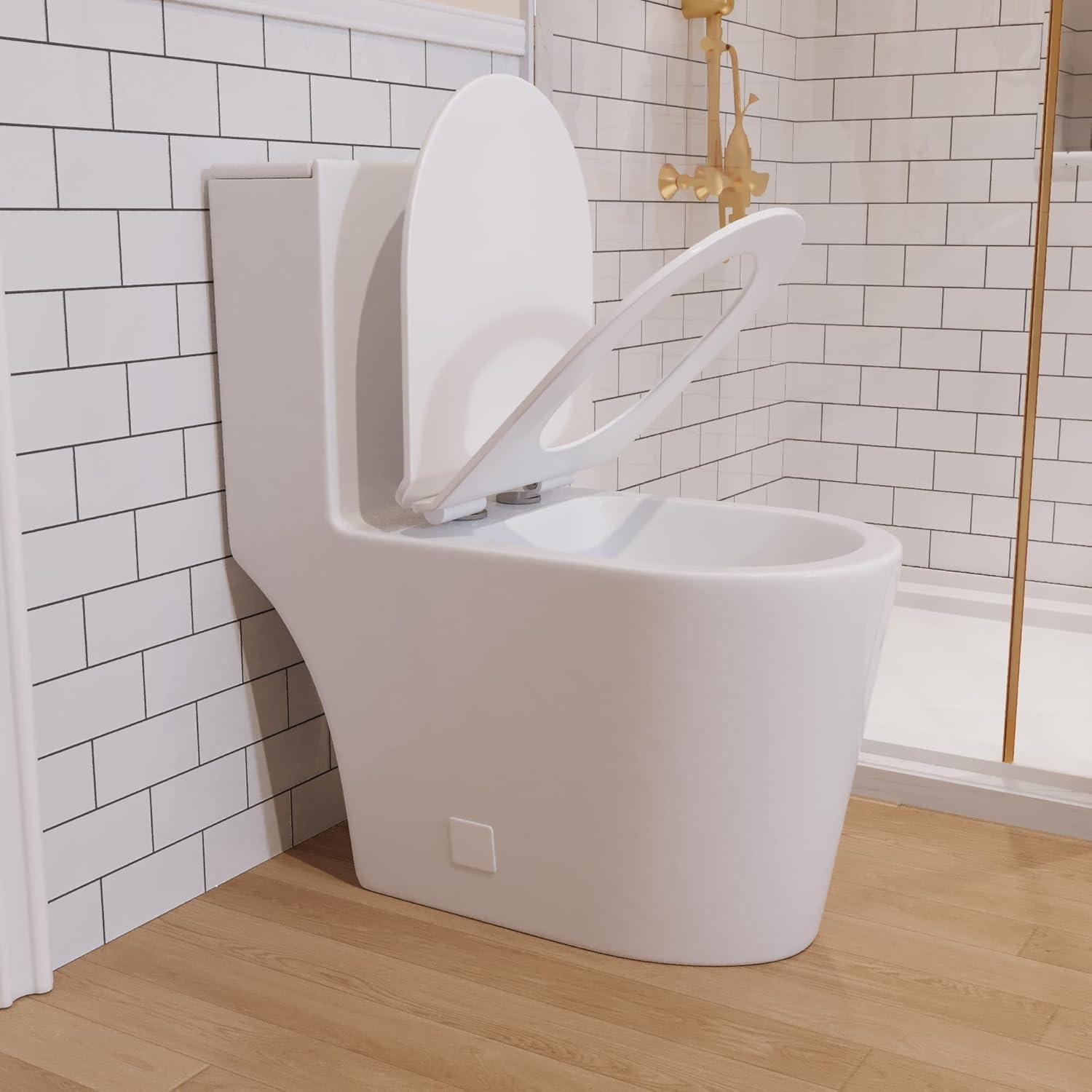 DeerValley One Piece Modern Toilet, Elongated Dual Flush Standard White Toilet with Comfort ADA Seat Height(Seat Included)