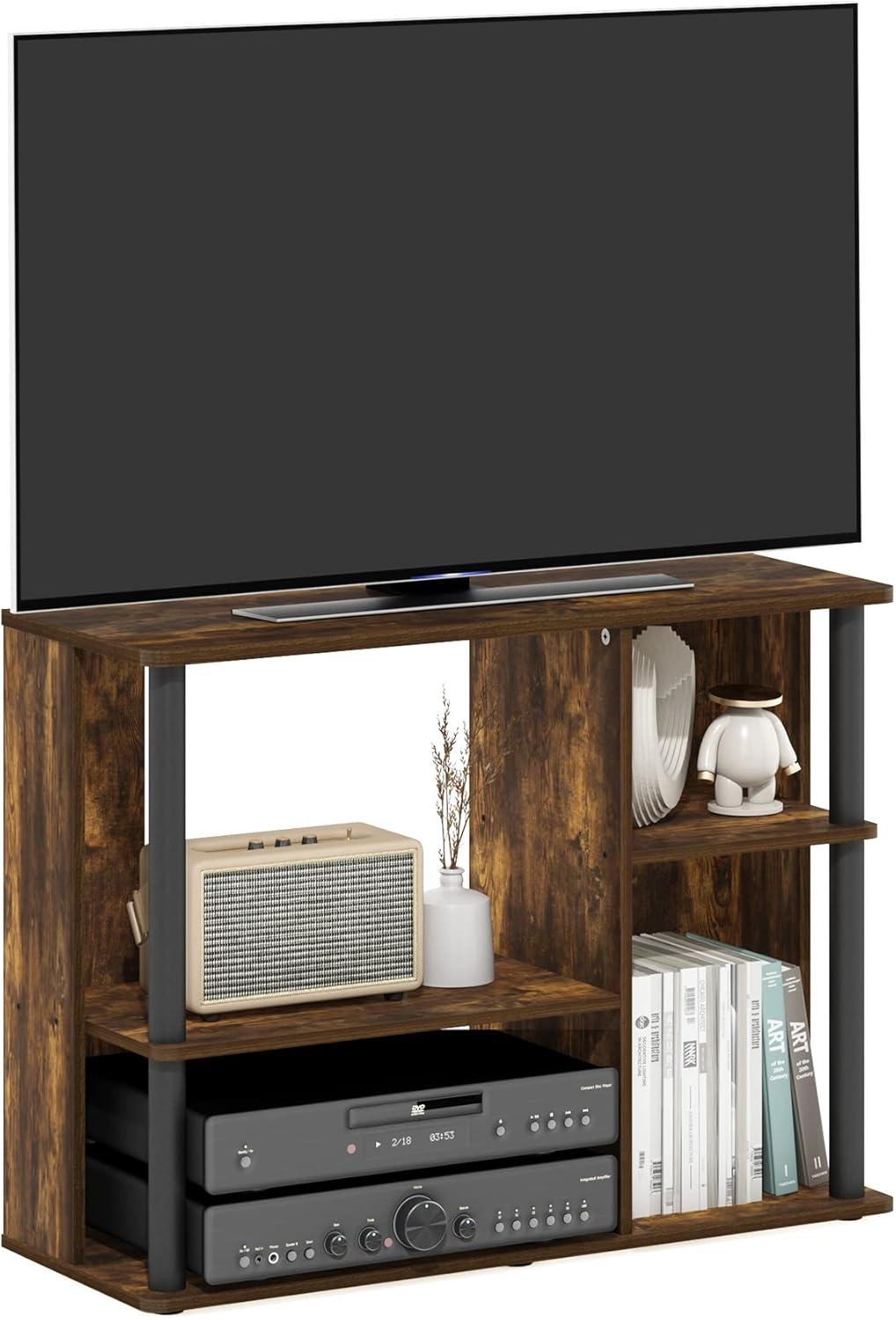 Furinno Classic TV Stand with Plastic Poles for TV up to 40-Inch, Amber Pine/Black