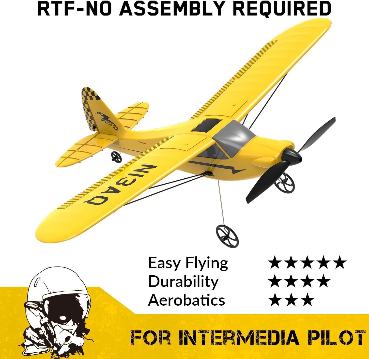 VOLANTEXRC RC Plane Trainer Sport Cub 3CH Remote Control Airplane with Prop Saver, 6-Axis Gyro Stabilizer & 3 Modes to Fly, Radio Controlled Aircraft RTF for Beginners, Kids and Adults (400mm,Yellow)
