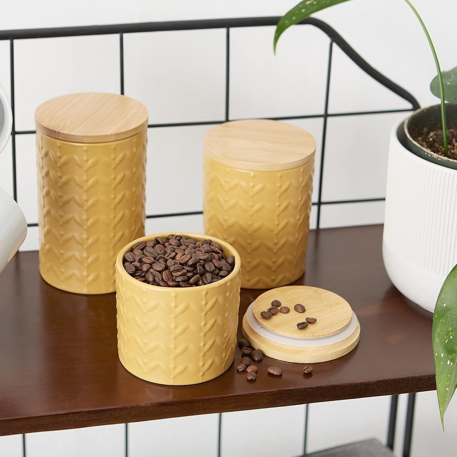 Design Imports Honey Gold Matte Retro Vine Texture Ceramic Canister Set/3