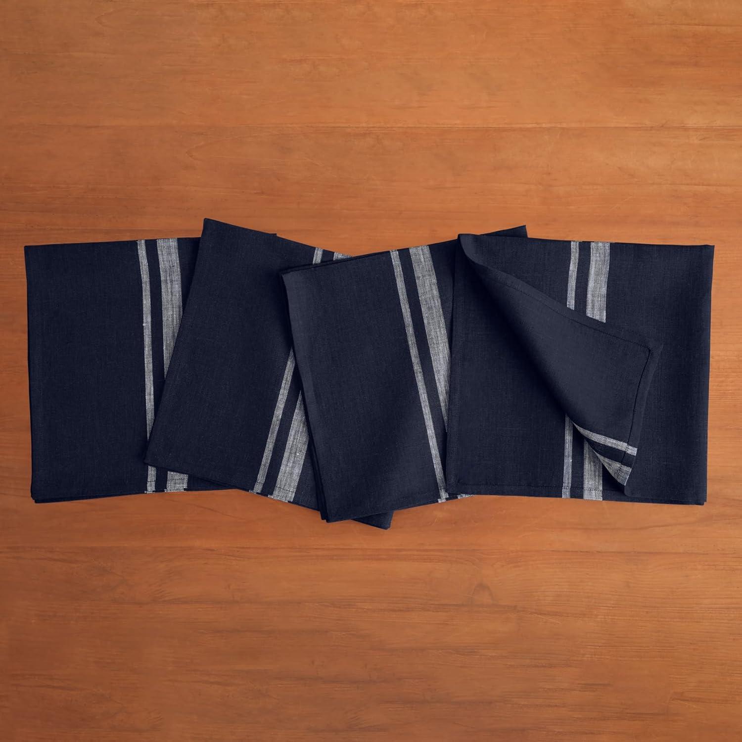 French Stripe - 100% Pure Linen Square Dinner Napkins (Set of 4)