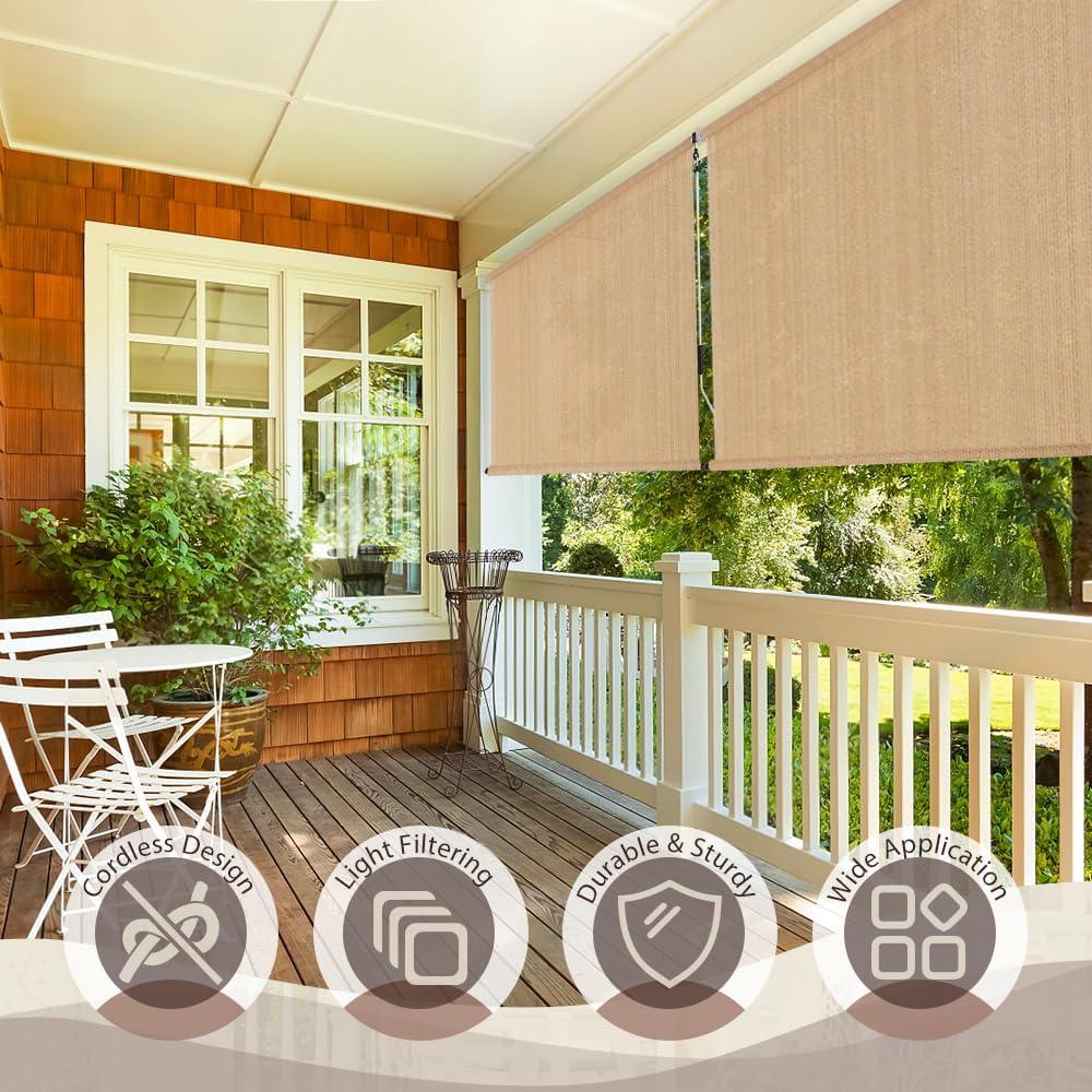 SMONTER Outdoor Sunshade Roller Shade 6'W x 6'H (72" Wx72 H), Exterior Cordless Roll Up Shades Blinds, UV Protection Shade Cloth with Crank Operation for Outside Windows Patio Porch Gazebo, Walnut