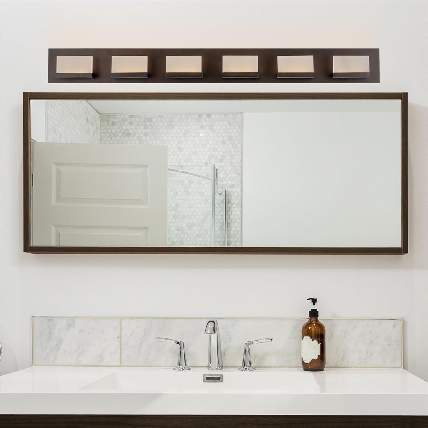 Everett Modern Bronze 48" LED Bathroom Wall Light with Frosted Acrylic Shade