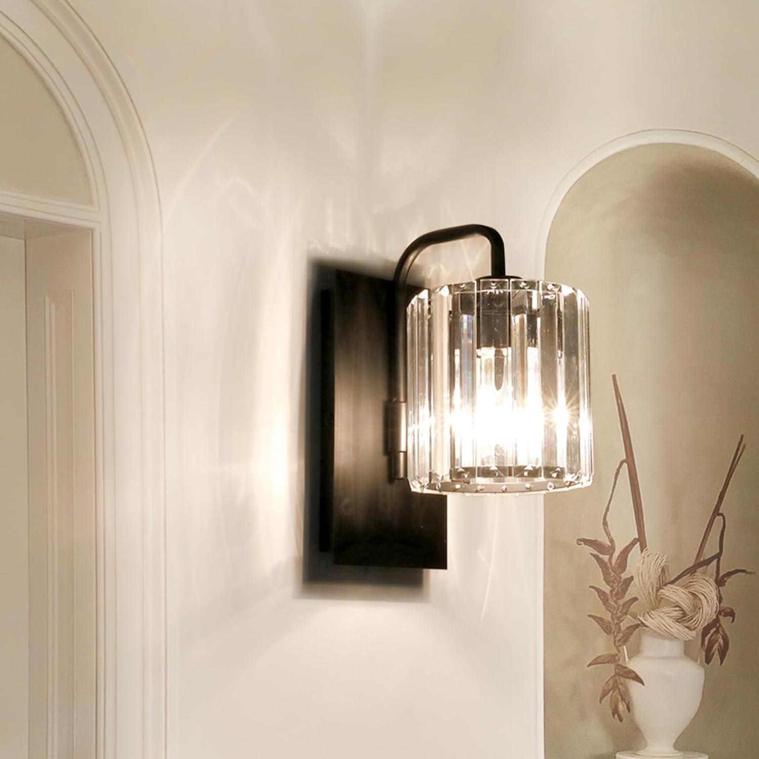 Black Crystal and Glass Modern Wall Sconce