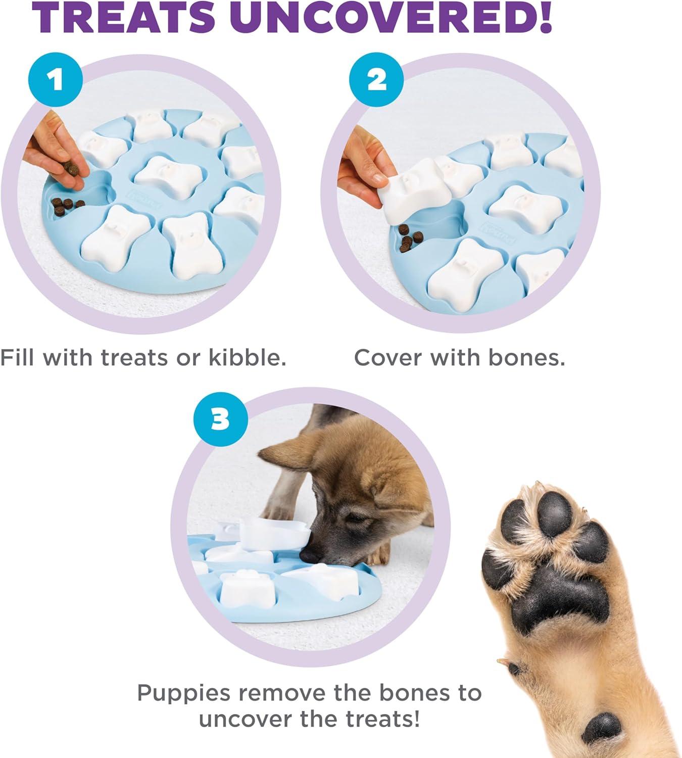 Blue and White Interactive Puppy Treat Puzzle Dispenser