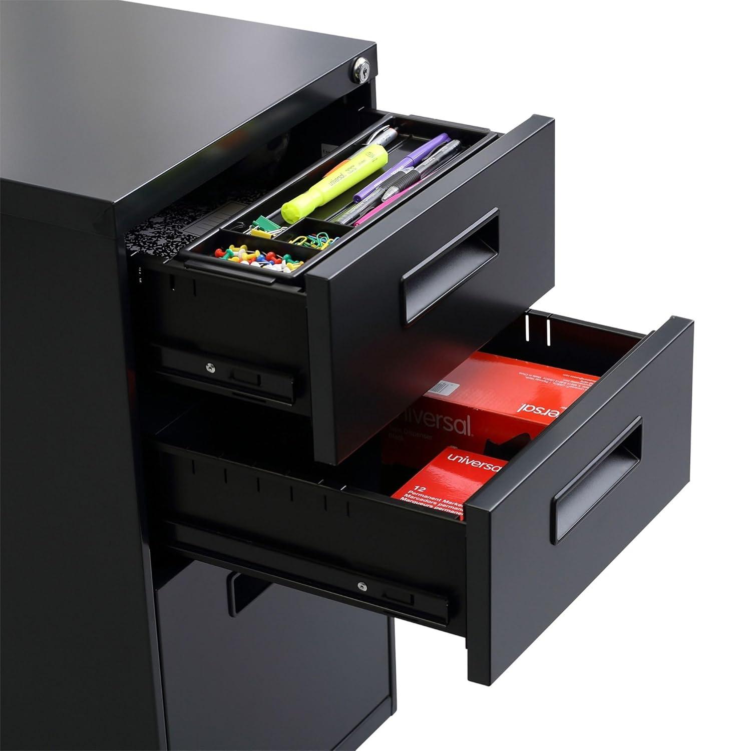Alera 3-Drawer Lockable Steel Pedestal File Cabinet, Charcoal