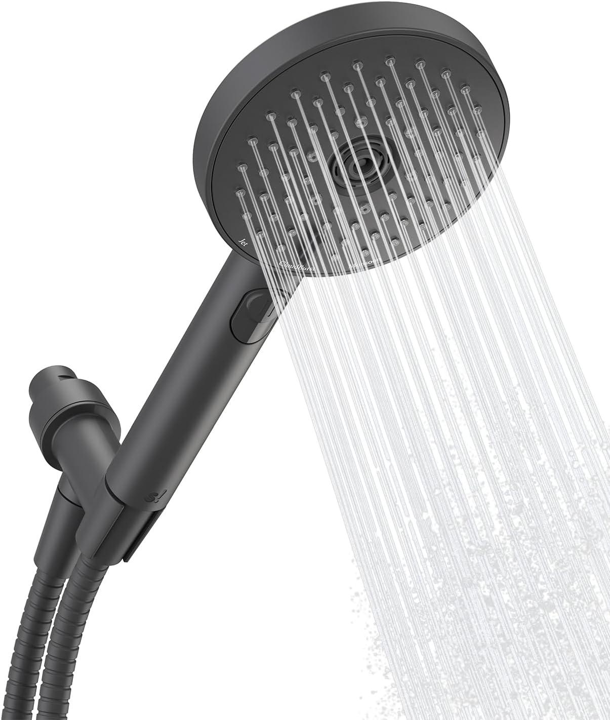 Black Handheld Shower Head with Pulse and Jet Functions