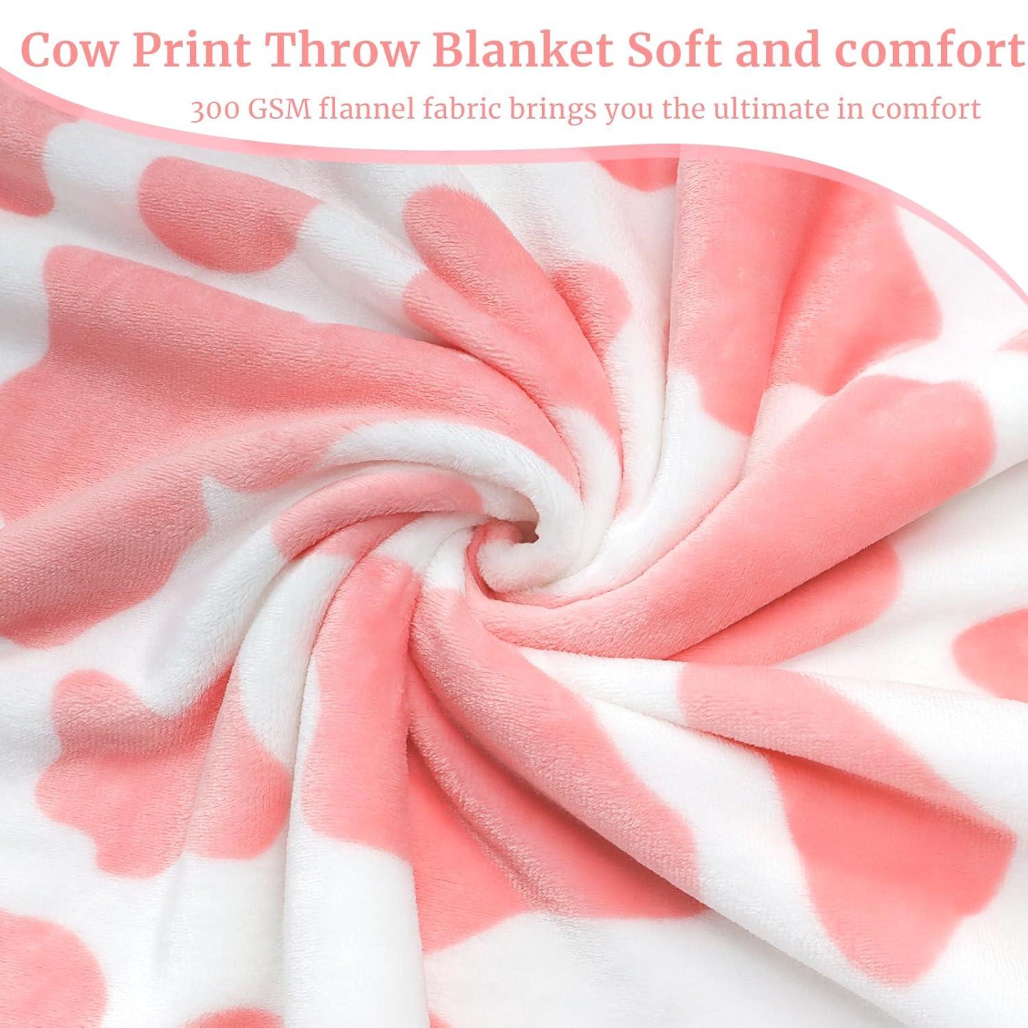 Cute Strawberry Cow Print Blanket Soft Fleece Flannel Lightweight Pink Throw Cozy Warm Plush Cute Throw Blanket for Living Rooms Sofa Decor, Cow Gifts for Girls & Women, All Seasons 50x60 inch