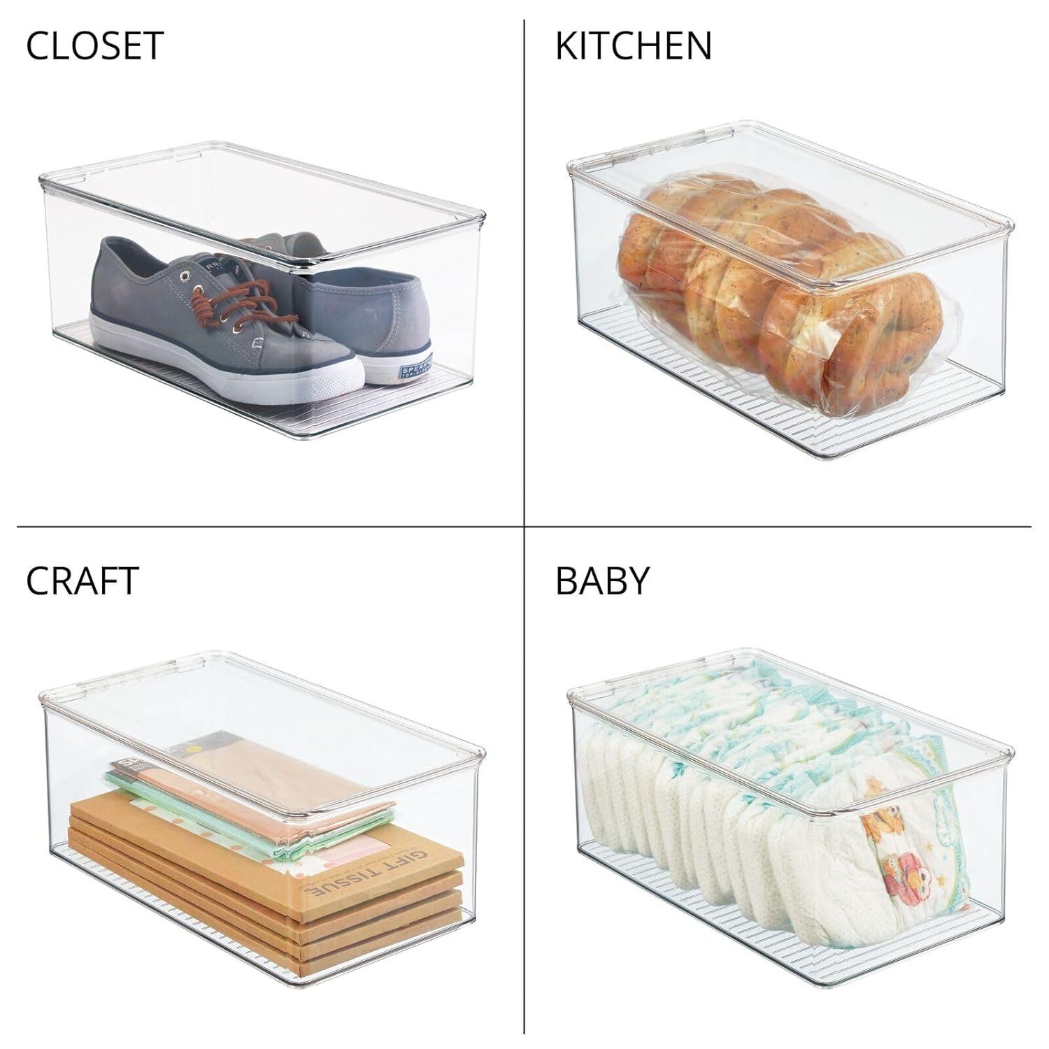mDesign Plastic Stackable Toy Storage Bin Box with Hinge Lid, 8 Pack - Clear