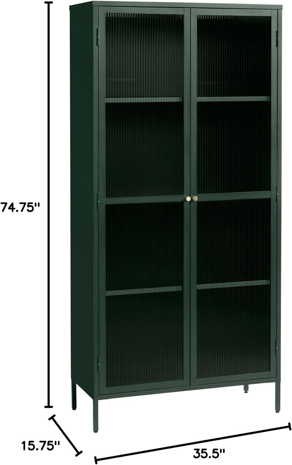 75" Contemporary Glass & Metal Display Cabinet in Green