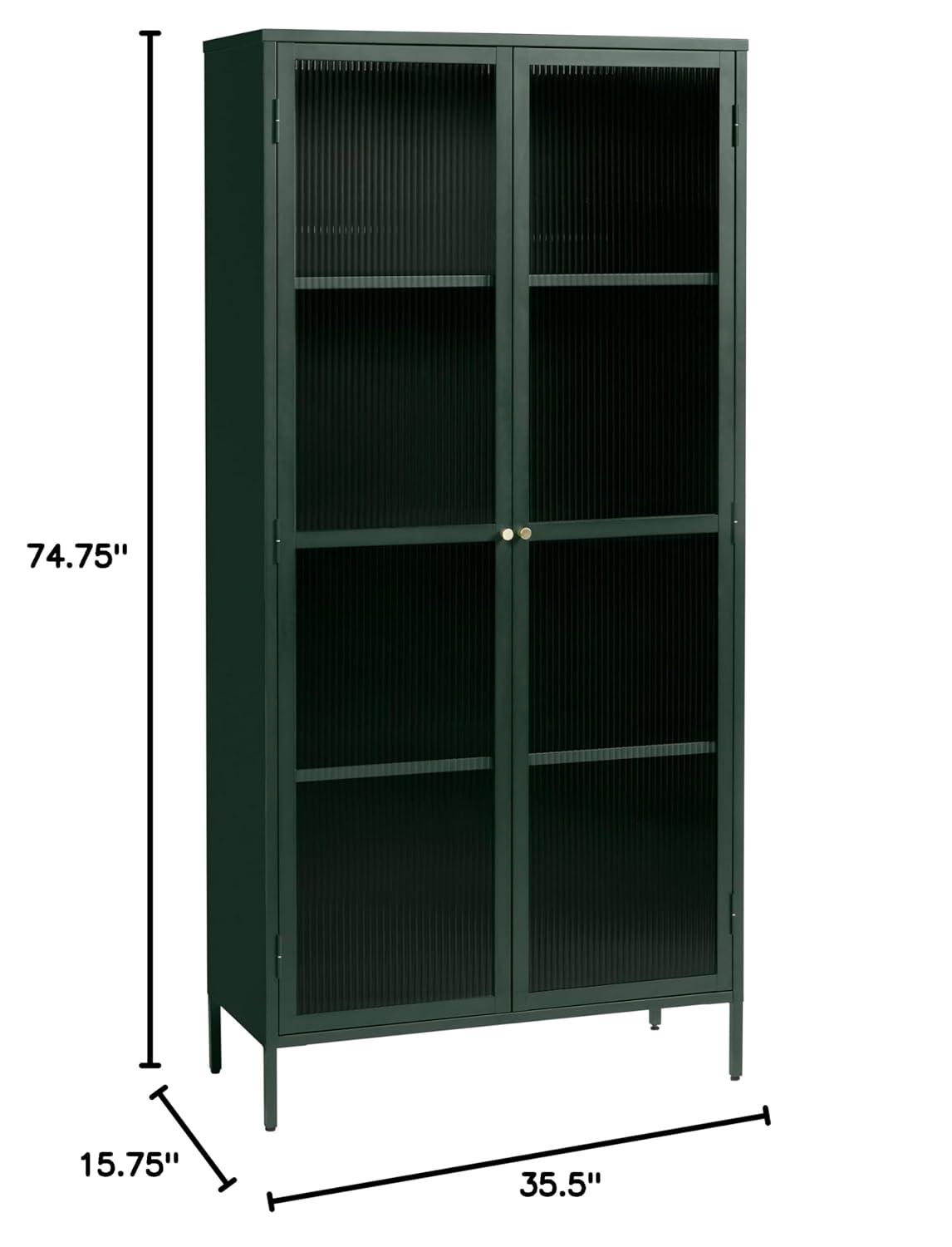 75" Contemporary Glass & Metal Display Cabinet in Green
