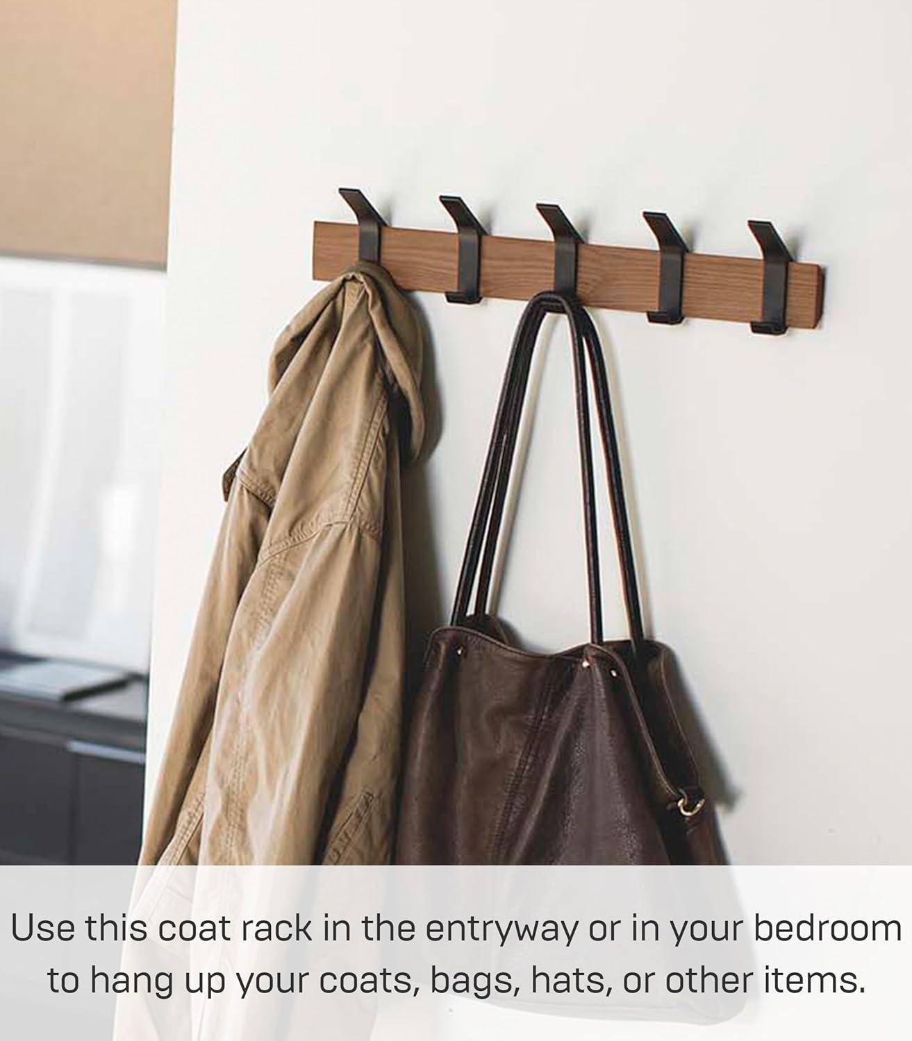 Yamazaki Home Wall-Mounted Coat Hanger, Steel + Wood