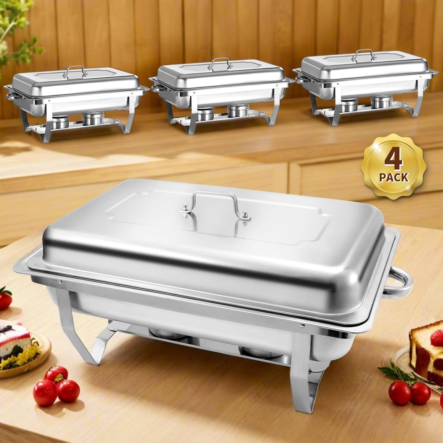 The Party Aisle™ Chafing Dishes For Buffet 4 Pack, 8 Qt Stainless Steel Chafers And Buffet Warmers Sets With Lid, Rectangle Serving Food Warmer Catering Supplies Buffet Display For Parties