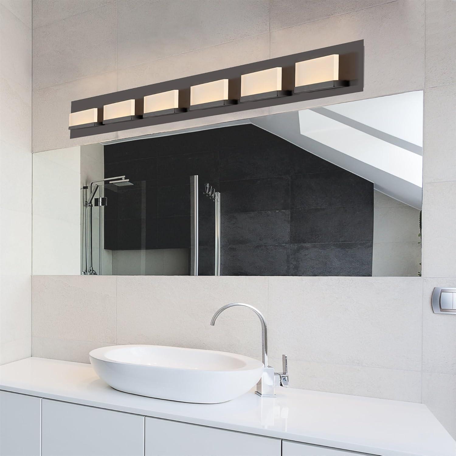 Kira Home Everett 48" 60W Baño/luz LED Integrado, Lentes Acrílicas Rectangulares, Luz 3000k, Bronce Aceitado