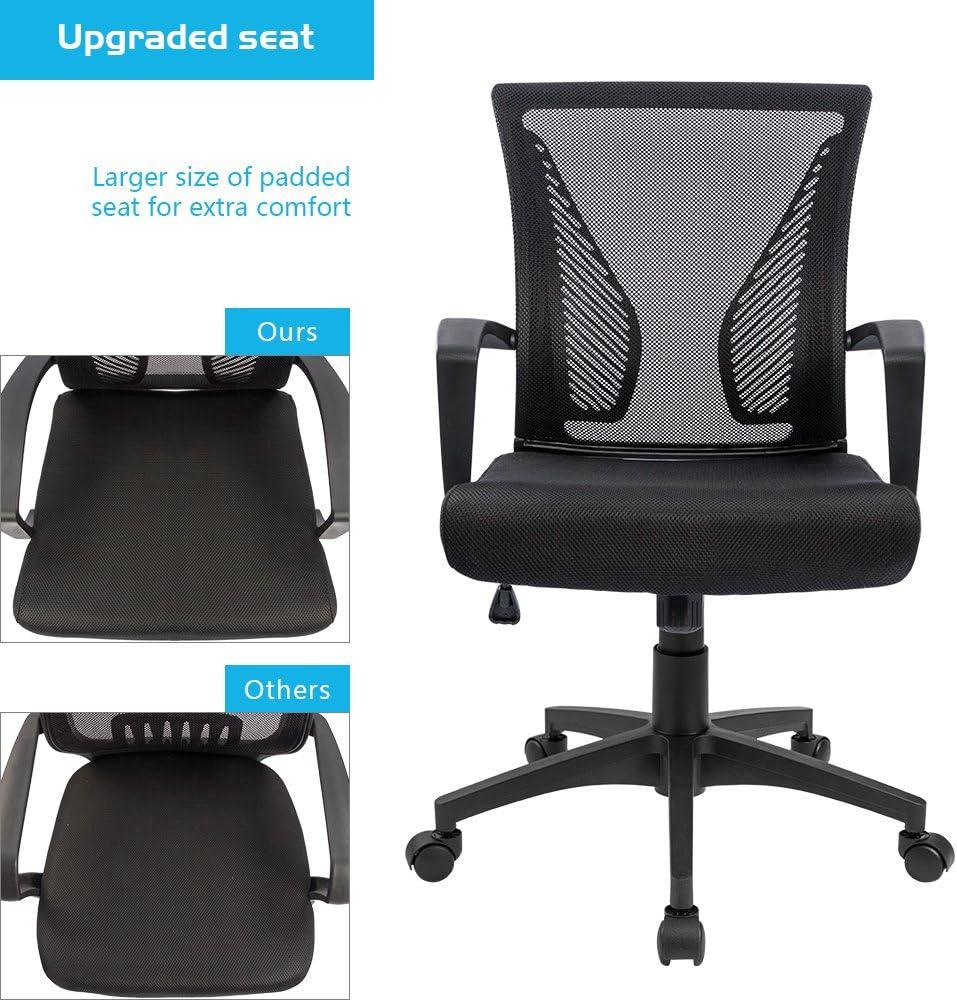 Furmax Office Chair Mid Back Swivel Lumbar Support Desk Chair, Height Adjustable Computer Ergonomic Mesh Chair with Armrest, Black