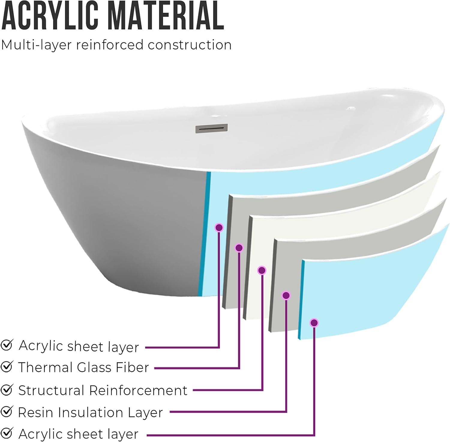 71" x 33" Freestanding Soaking Acrylic Bathtub