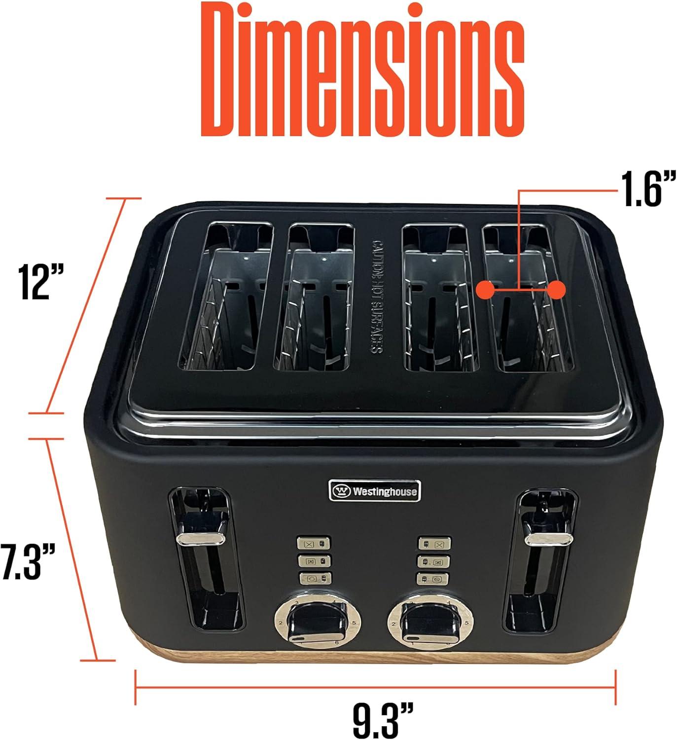 Black and Wood Finish 4-Slice Toaster with Wide Slots and Crumb Tray